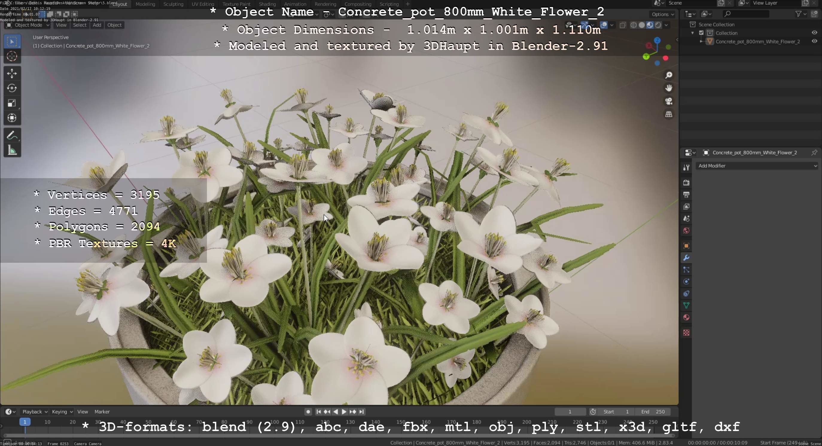 All Concrete Pots with all Flowers  3D Model Collection_108