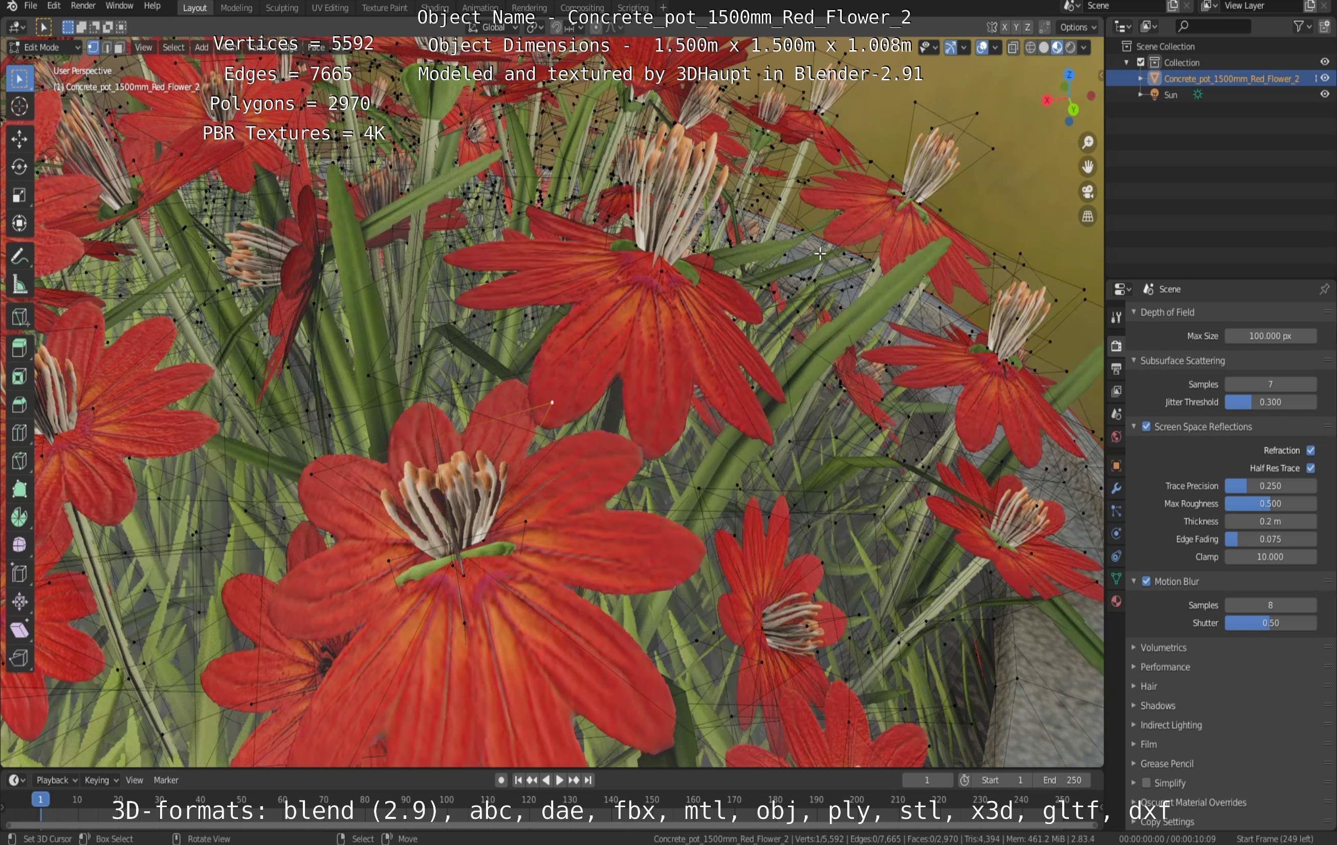 All Concrete Pots with all Flowers  3D Model Collection_142
