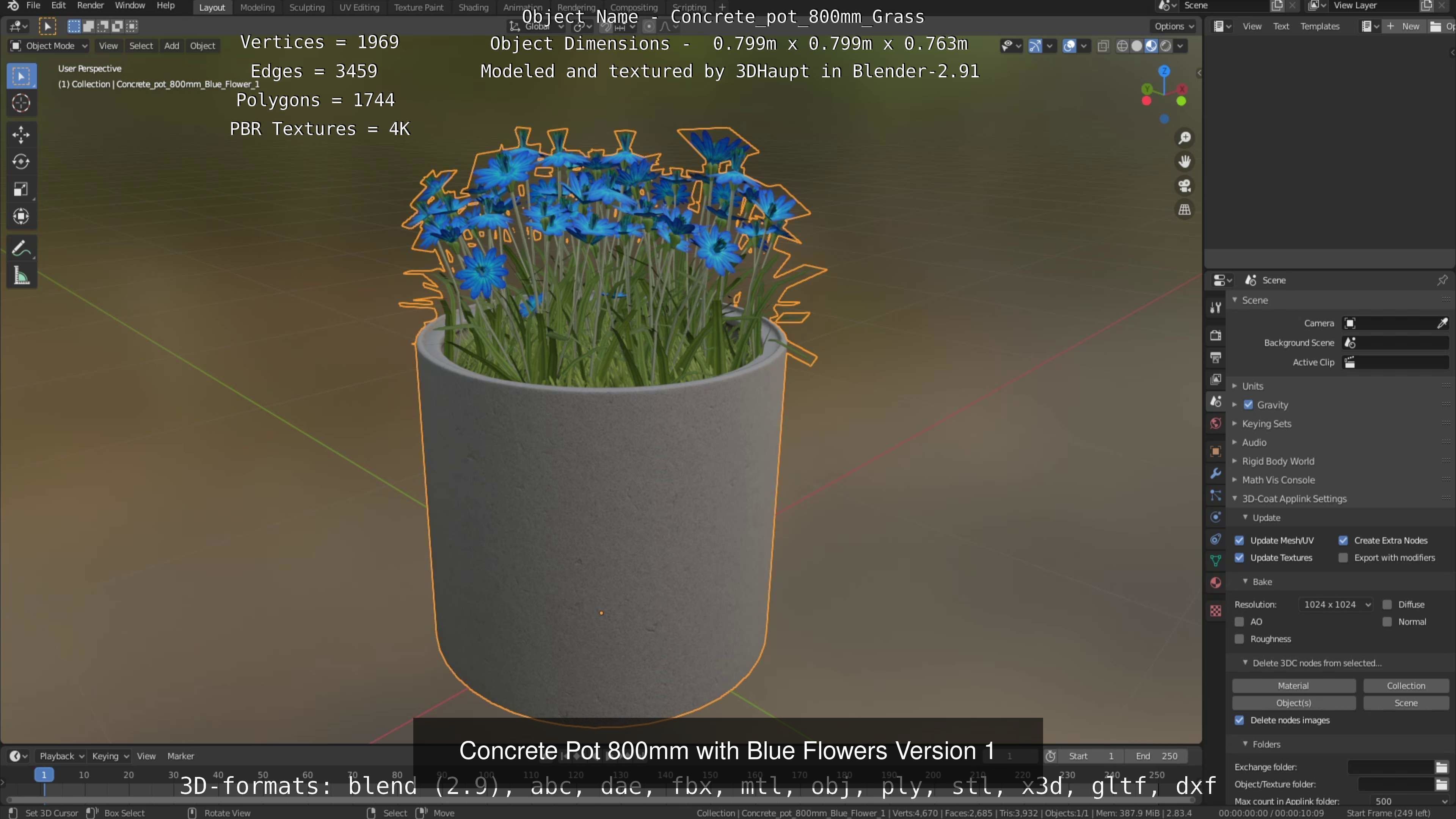 All Concrete Pots with all Flowers  3D Model Collection_55