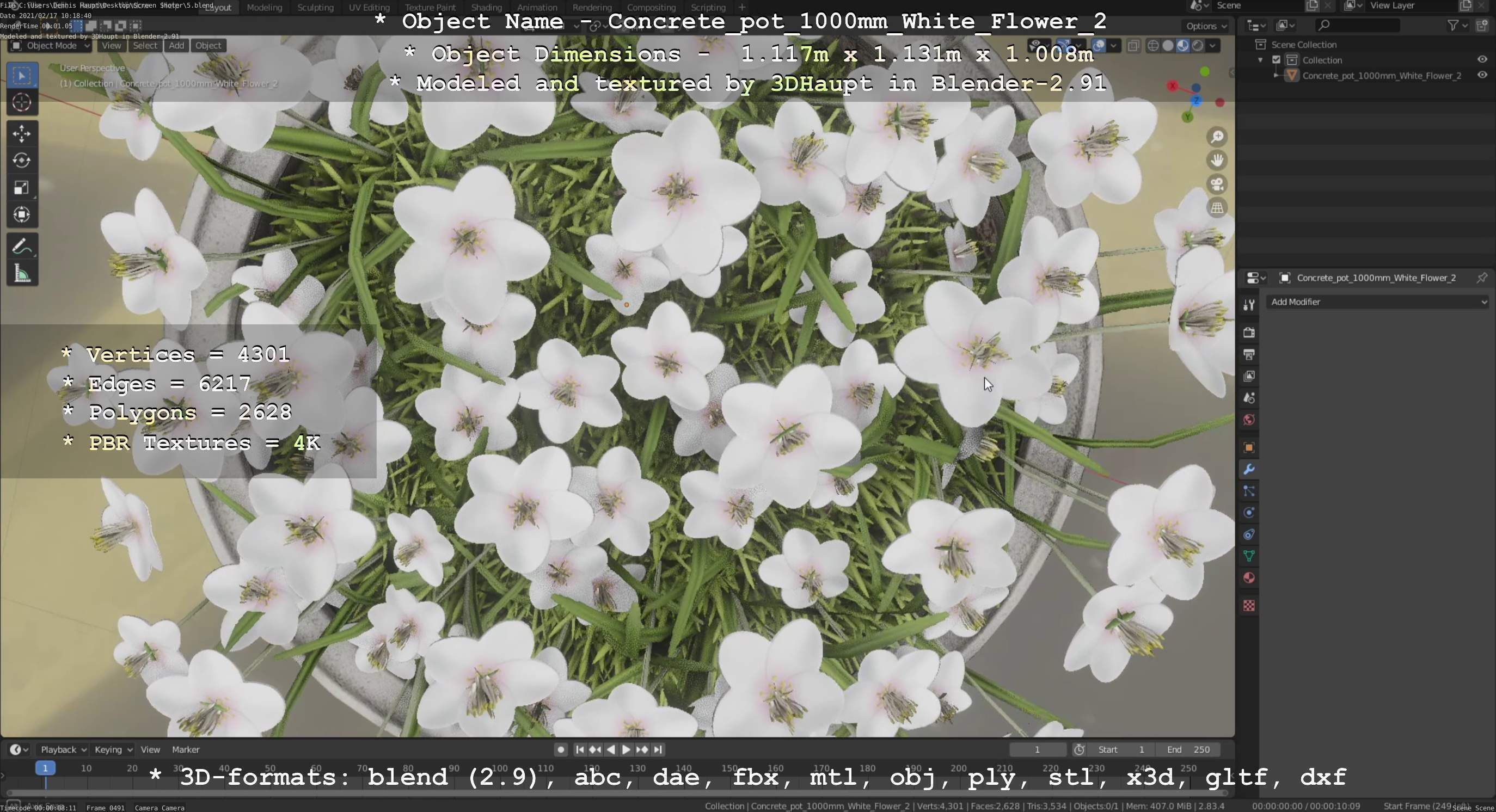 All Concrete Pots with all Flowers  3D Model Collection_124