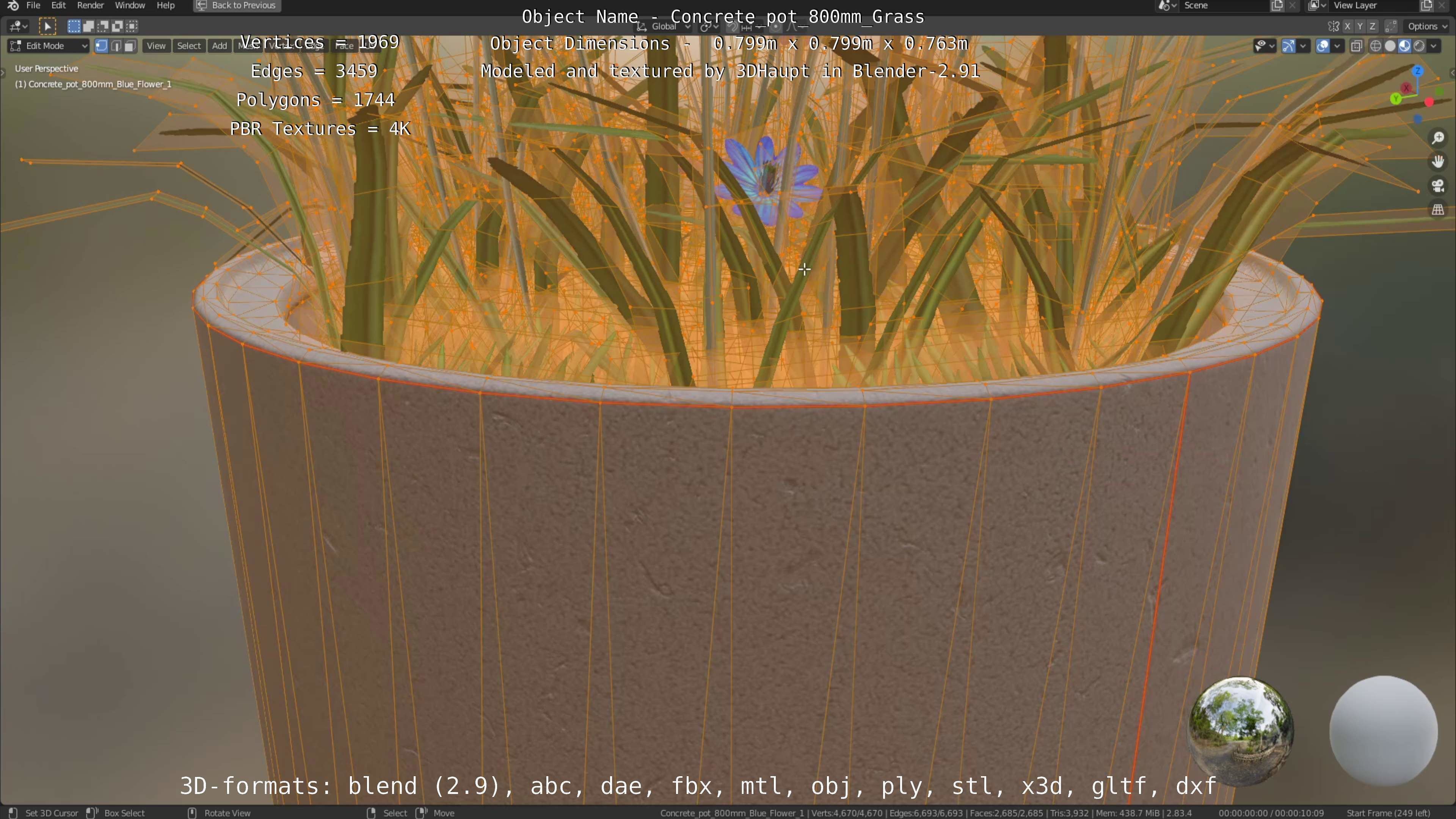 All Concrete Pots with all Flowers  3D Model Collection_84