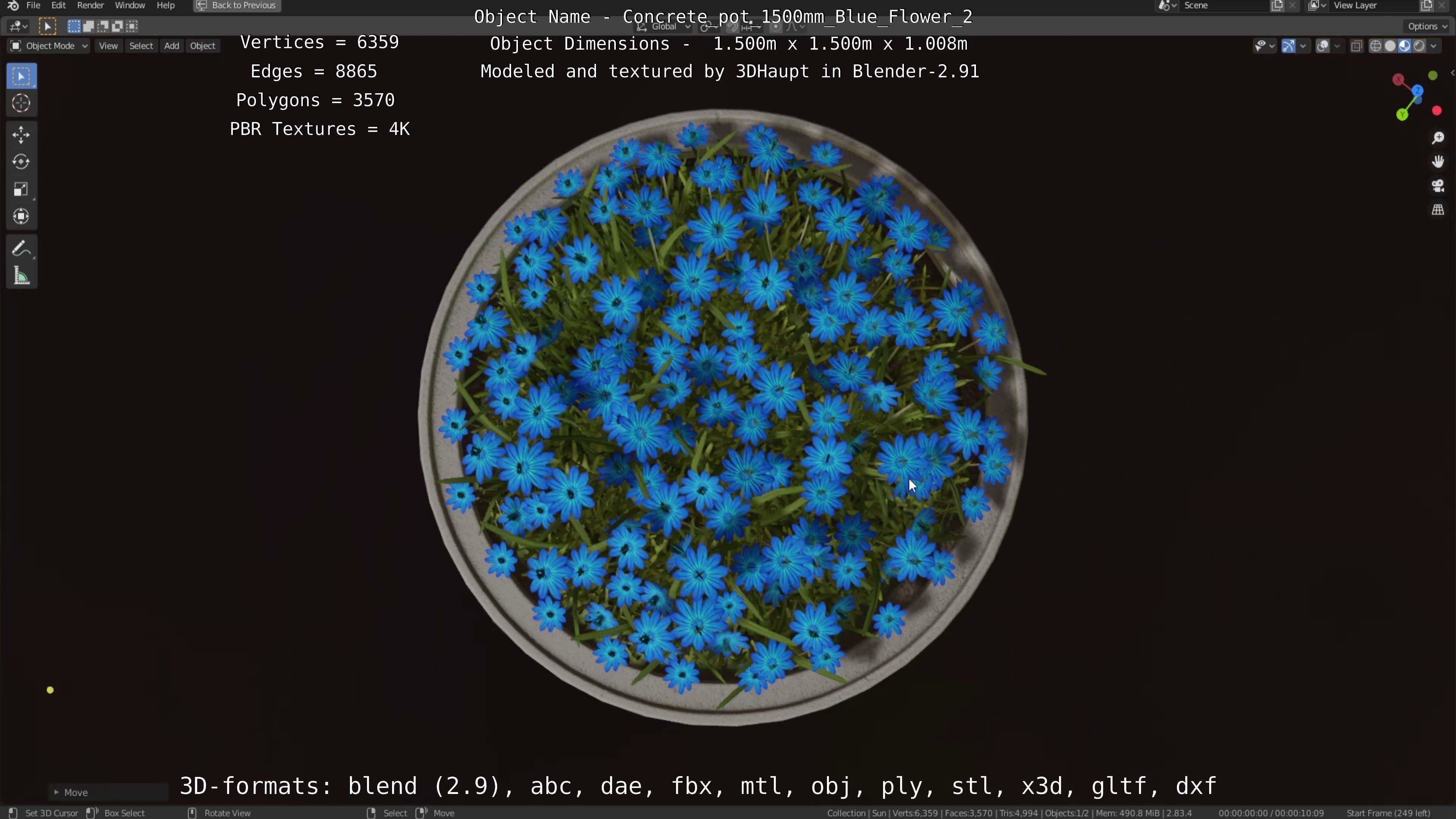 All Concrete Pots with all Flowers  3D Model Collection_133