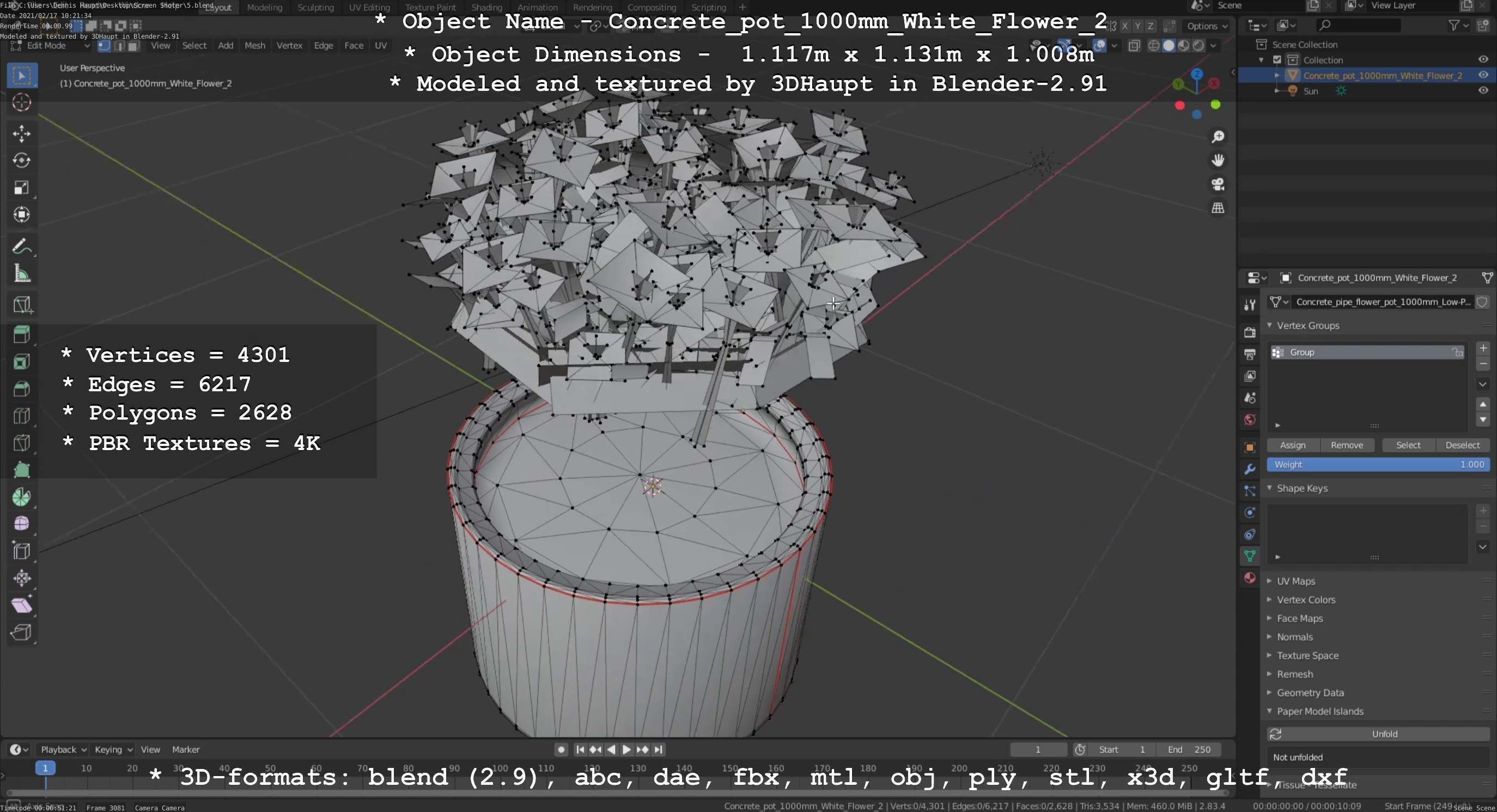 All Concrete Pots with all Flowers  3D Model Collection_122