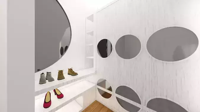 Cloakroom walk in closet with mirrors and shoes