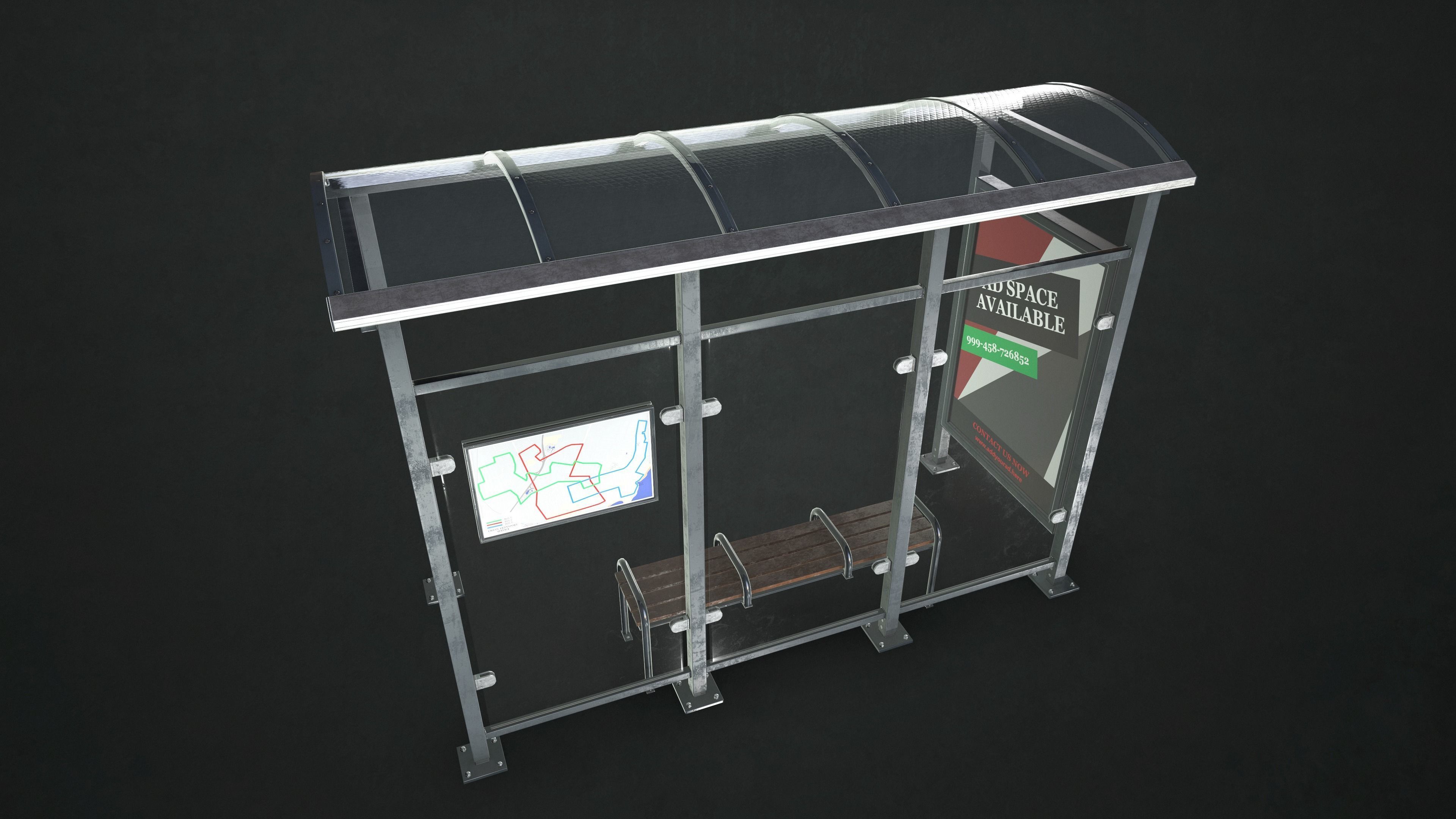Bus Stop Shelter Low-poly 3D model_9
