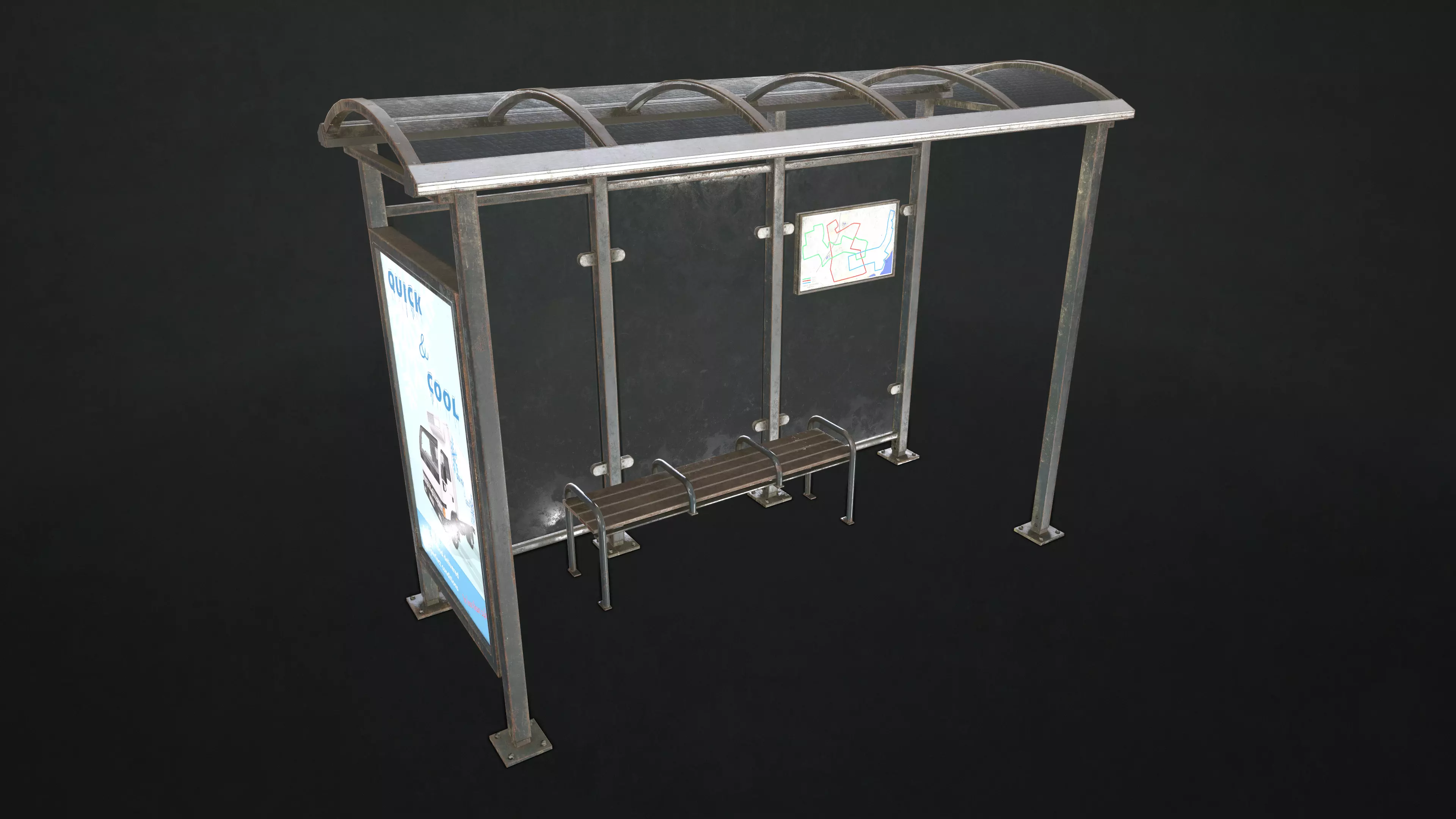 Bus Stop Shelter Low-poly 3D model_0