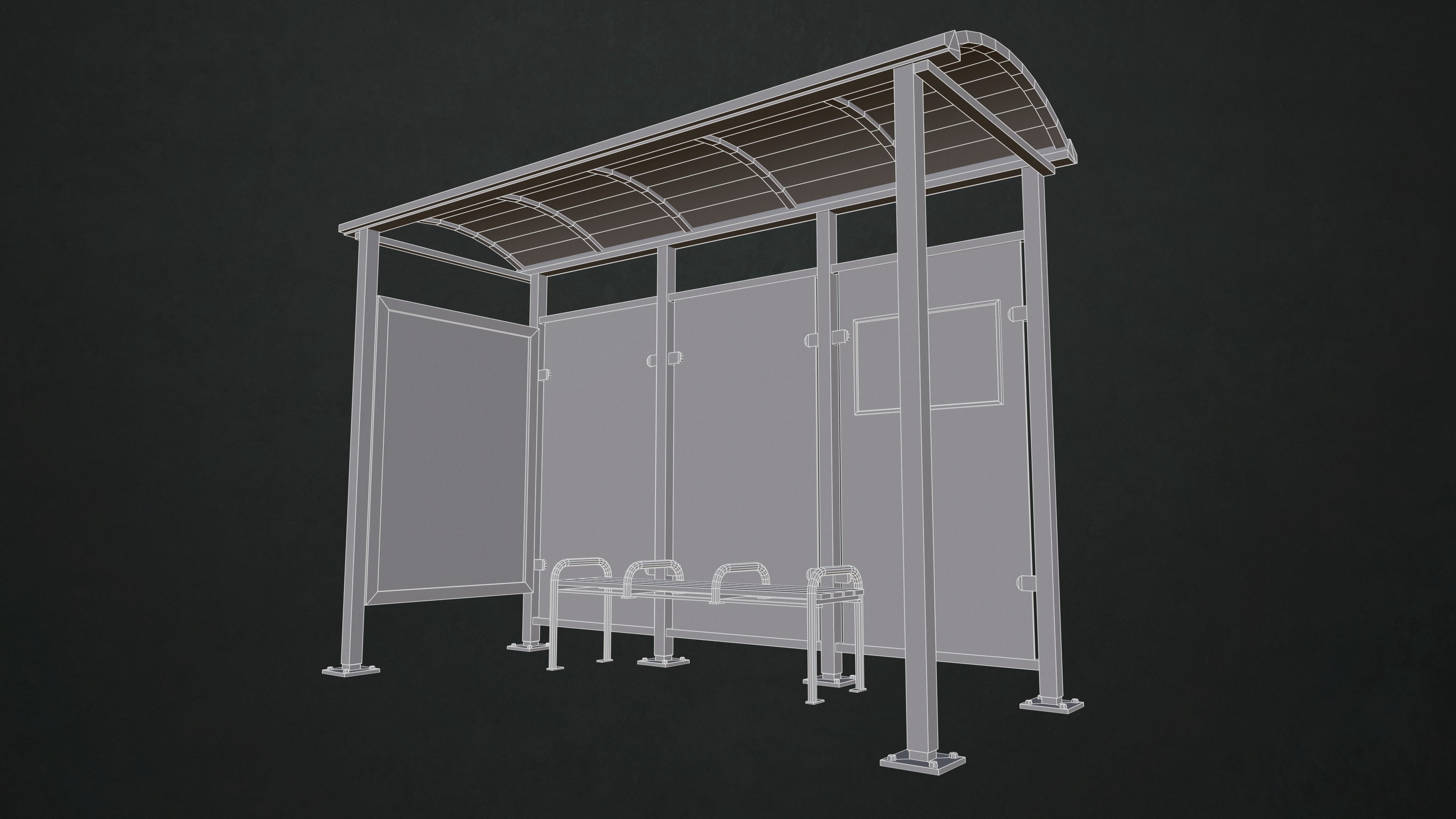 Bus Stop Shelter Low-poly 3D model_12