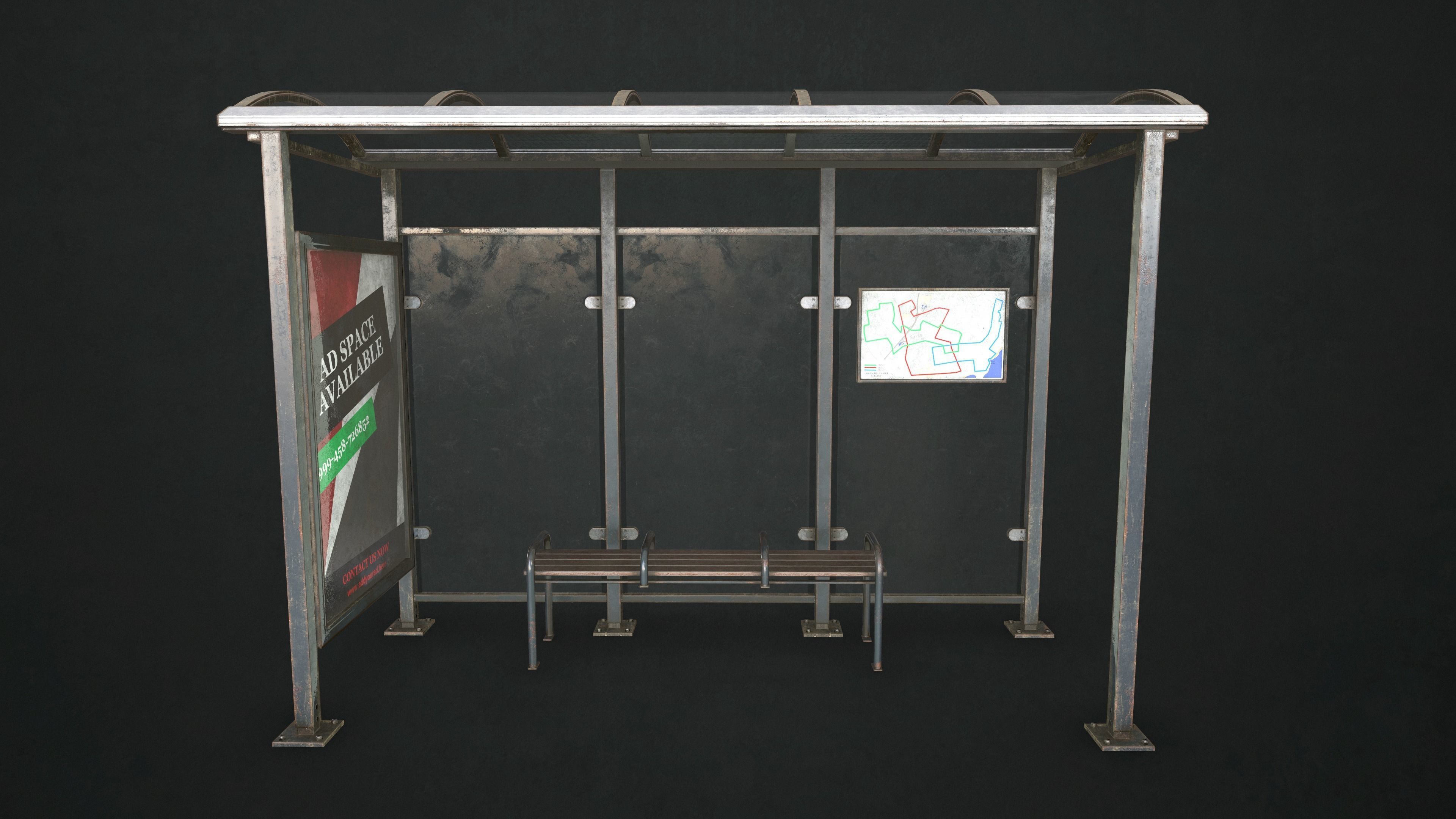 Bus Stop Shelter Low-poly 3D model_5