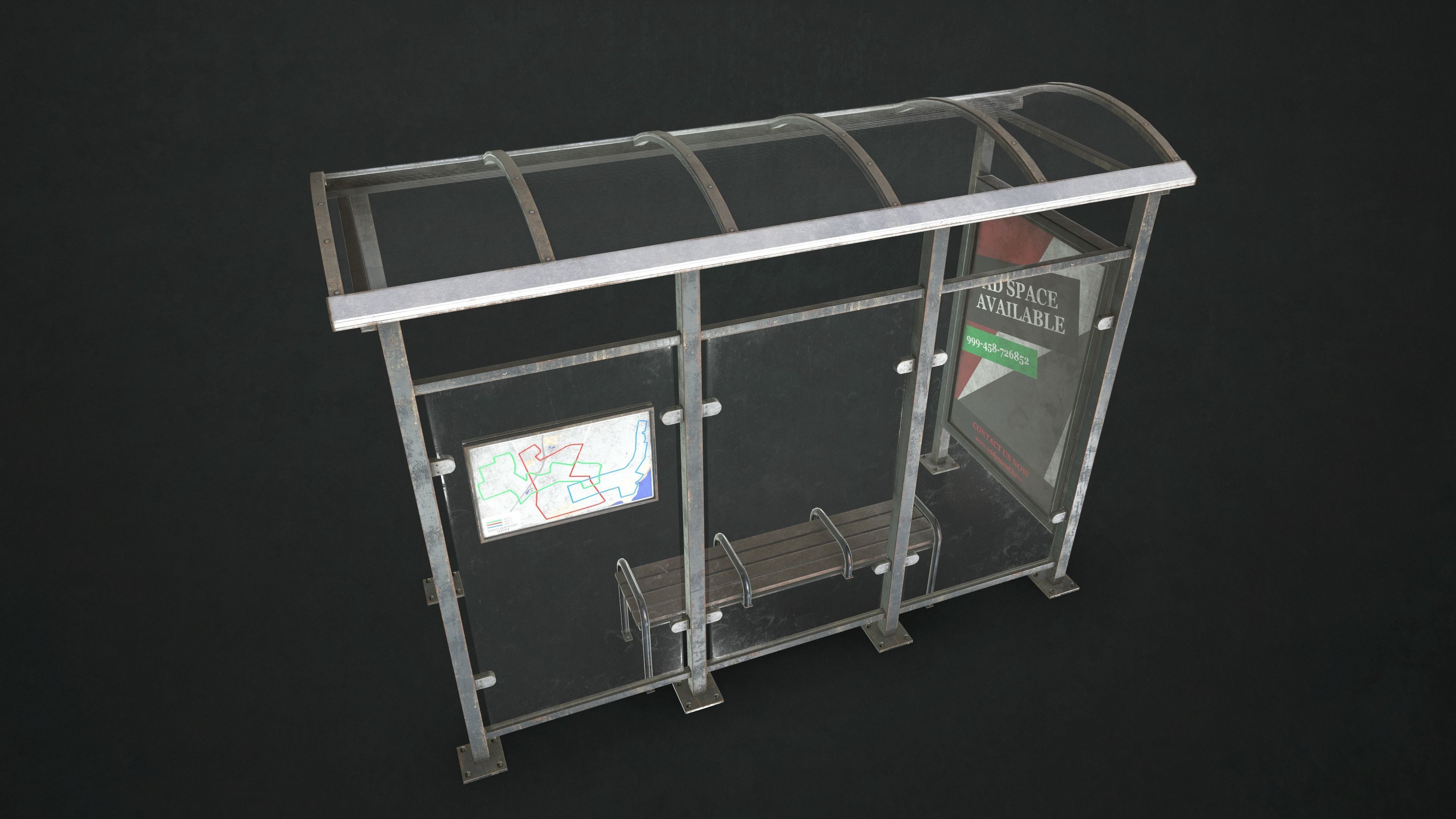 Bus Stop Shelter Low-poly 3D model_4