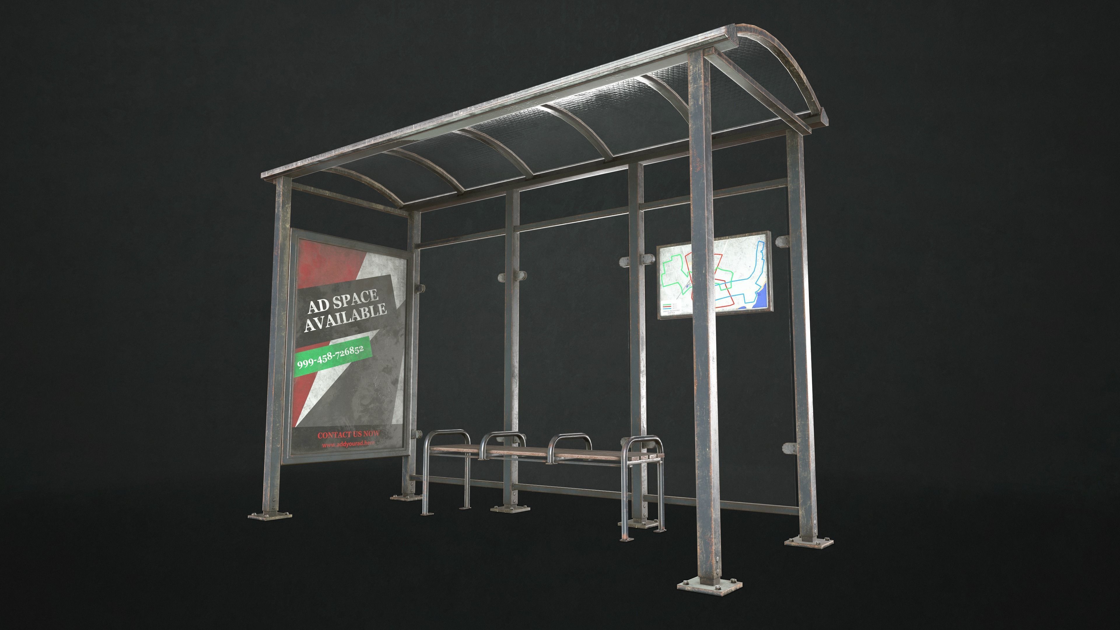 Bus Stop Shelter Low-poly 3D model_3