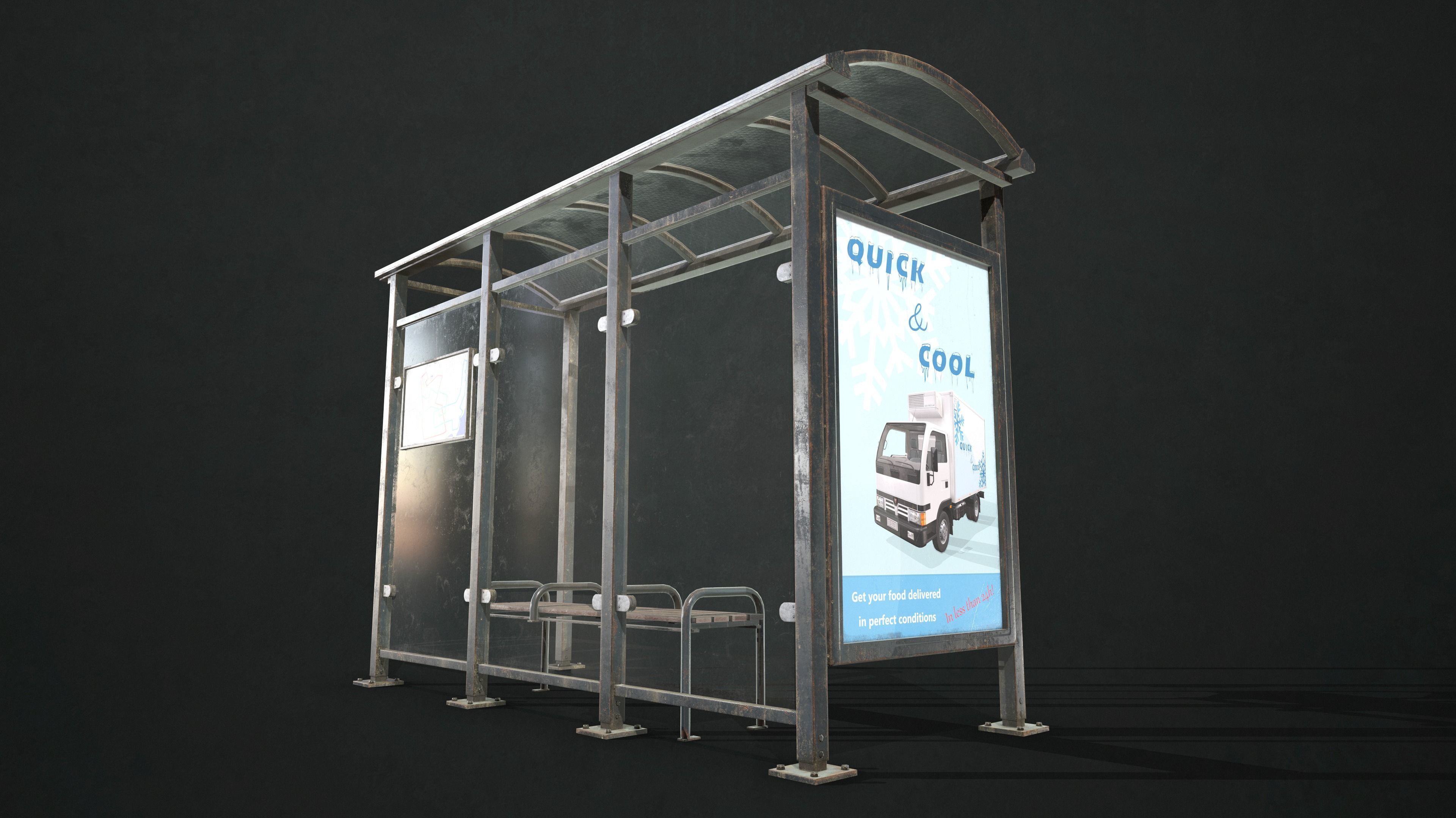 Bus Stop Shelter Low-poly 3D model_2