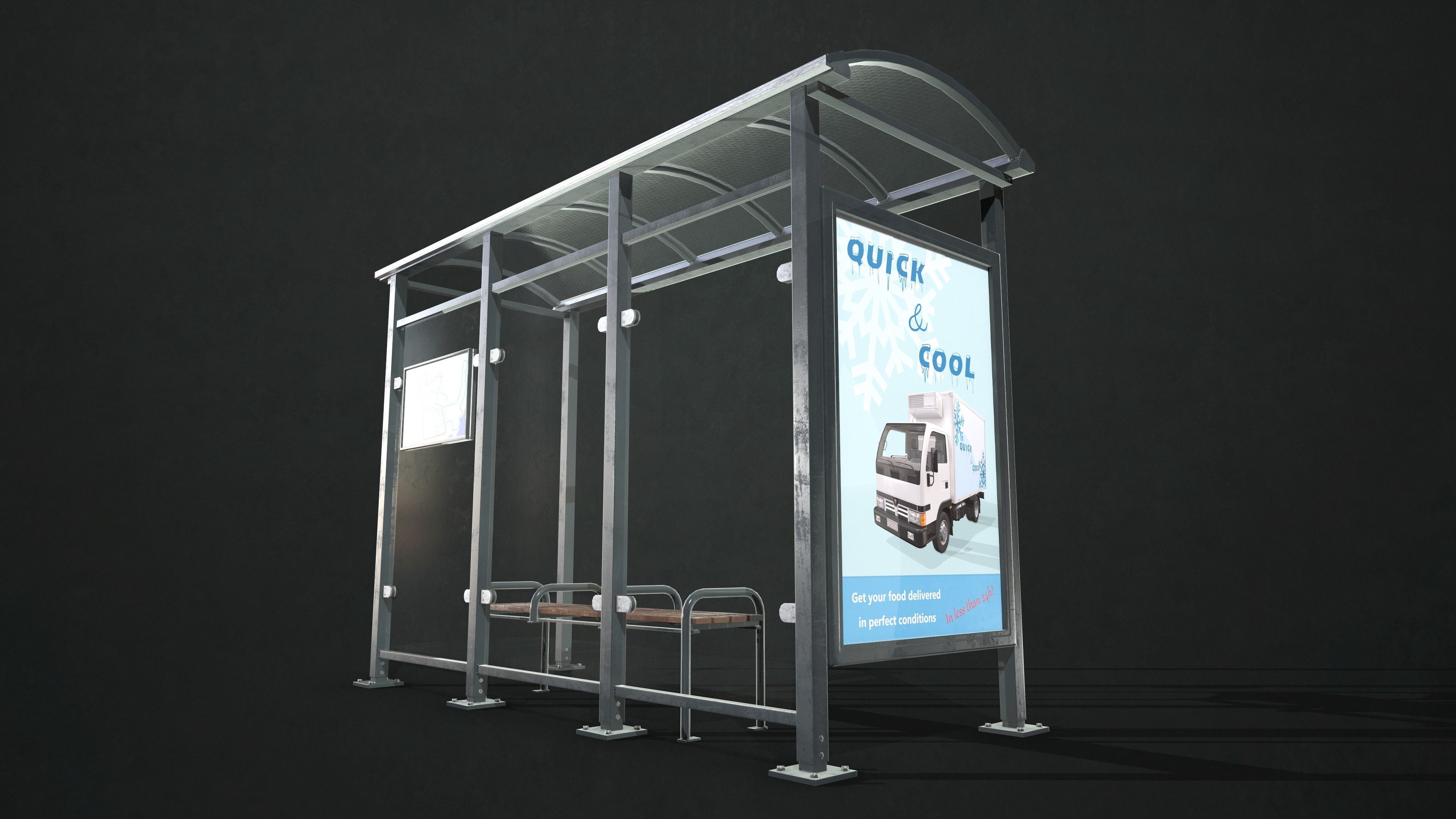 Bus Stop Shelter Low-poly 3D model_7