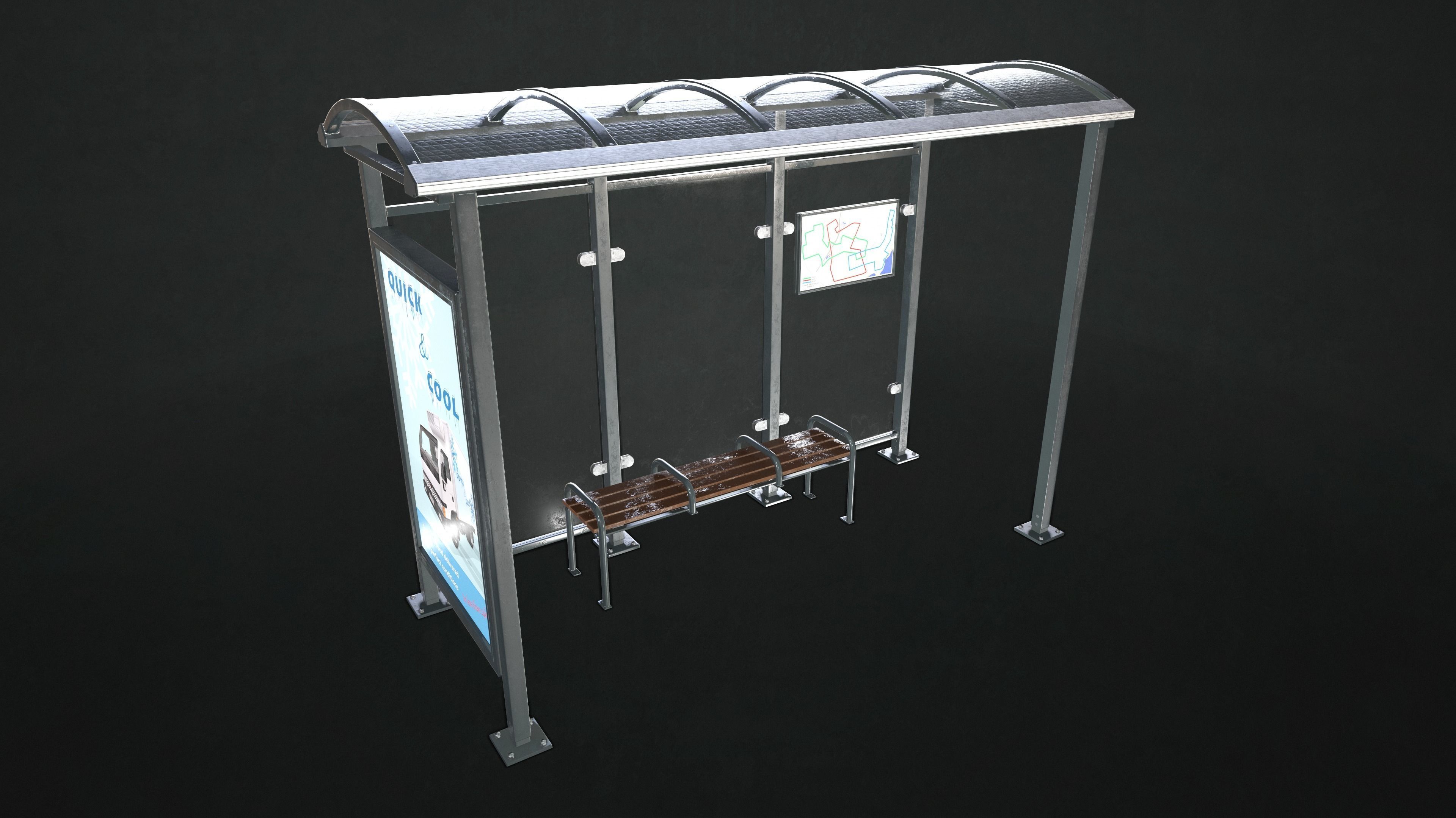Bus Stop Shelter Low-poly 3D model_6