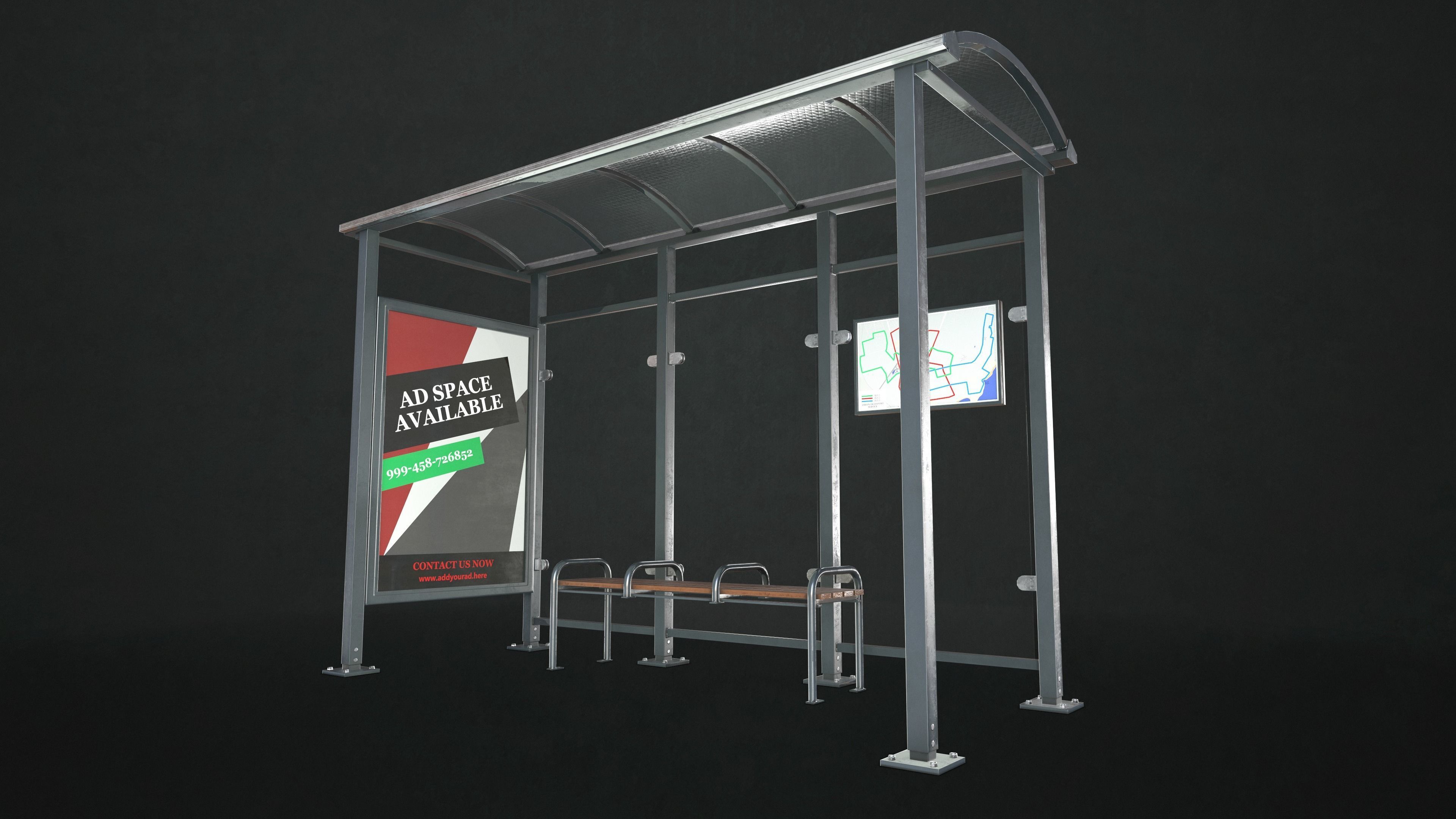 Bus Stop Shelter Low-poly 3D model_8