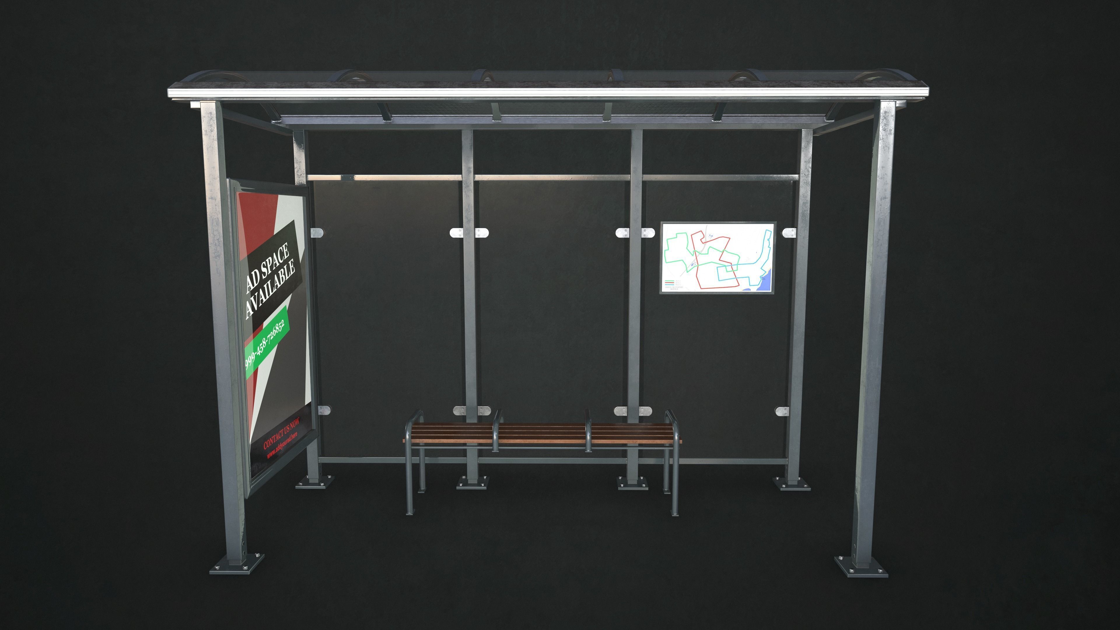 Bus Stop Shelter Low-poly 3D model_10