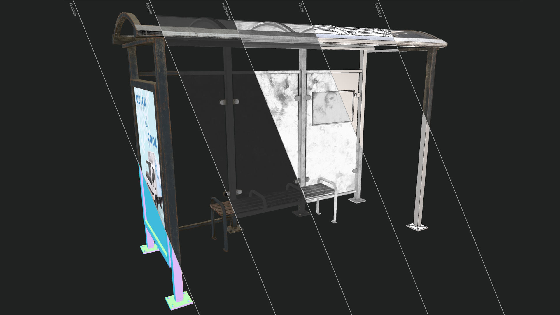Bus Stop Shelter Low-poly 3D model_13