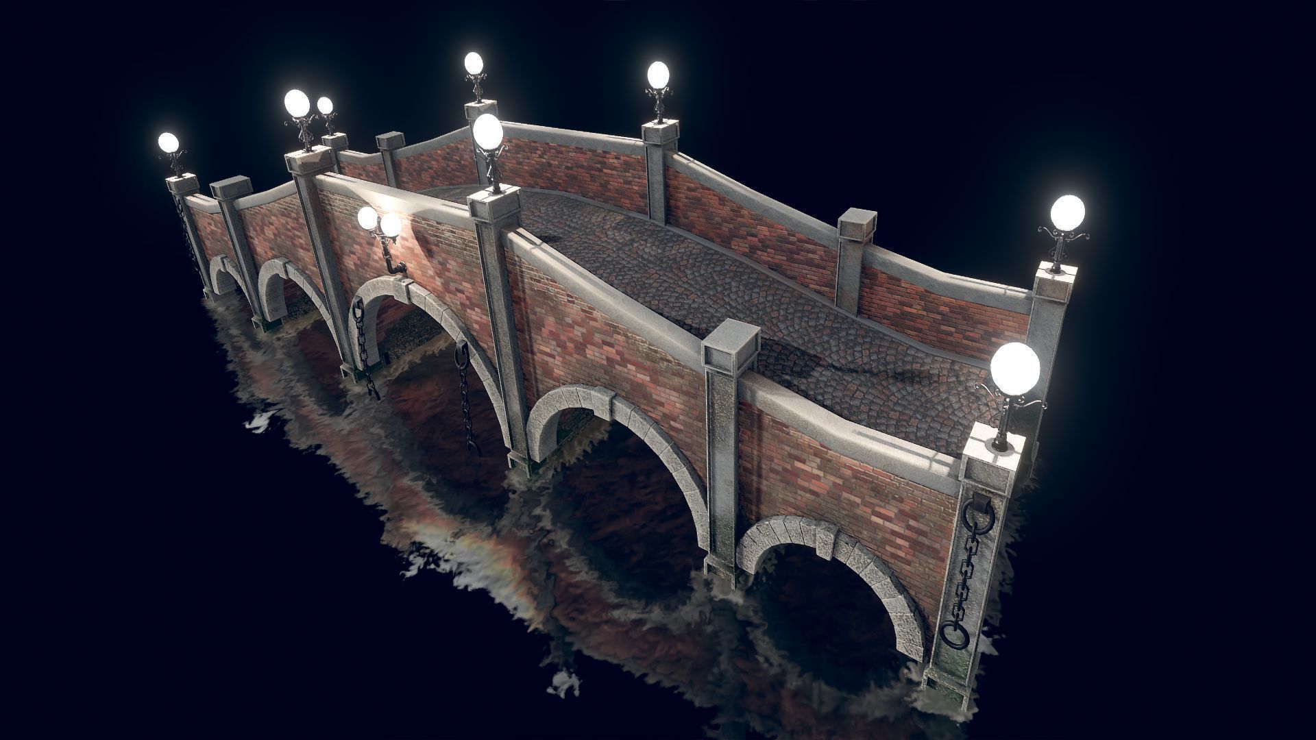 Bridge 5 with lights Low-poly 3D model_1