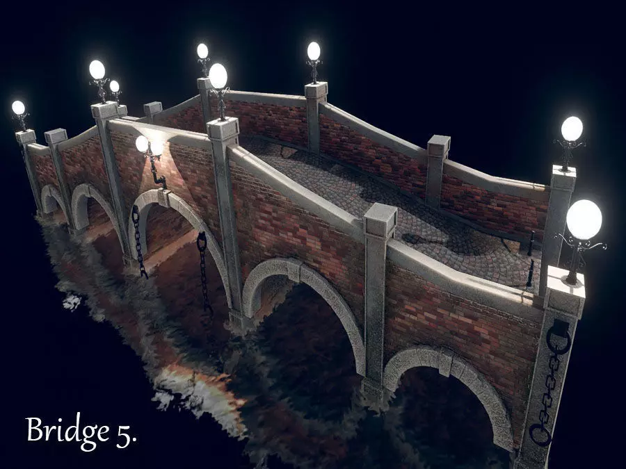 Bridge 5 with lights Low-poly 3D model_0