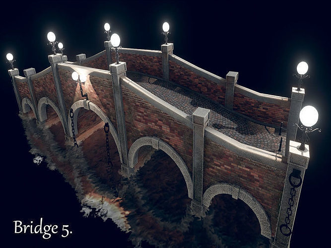 Bridge 5 with lights Low-poly 3D model