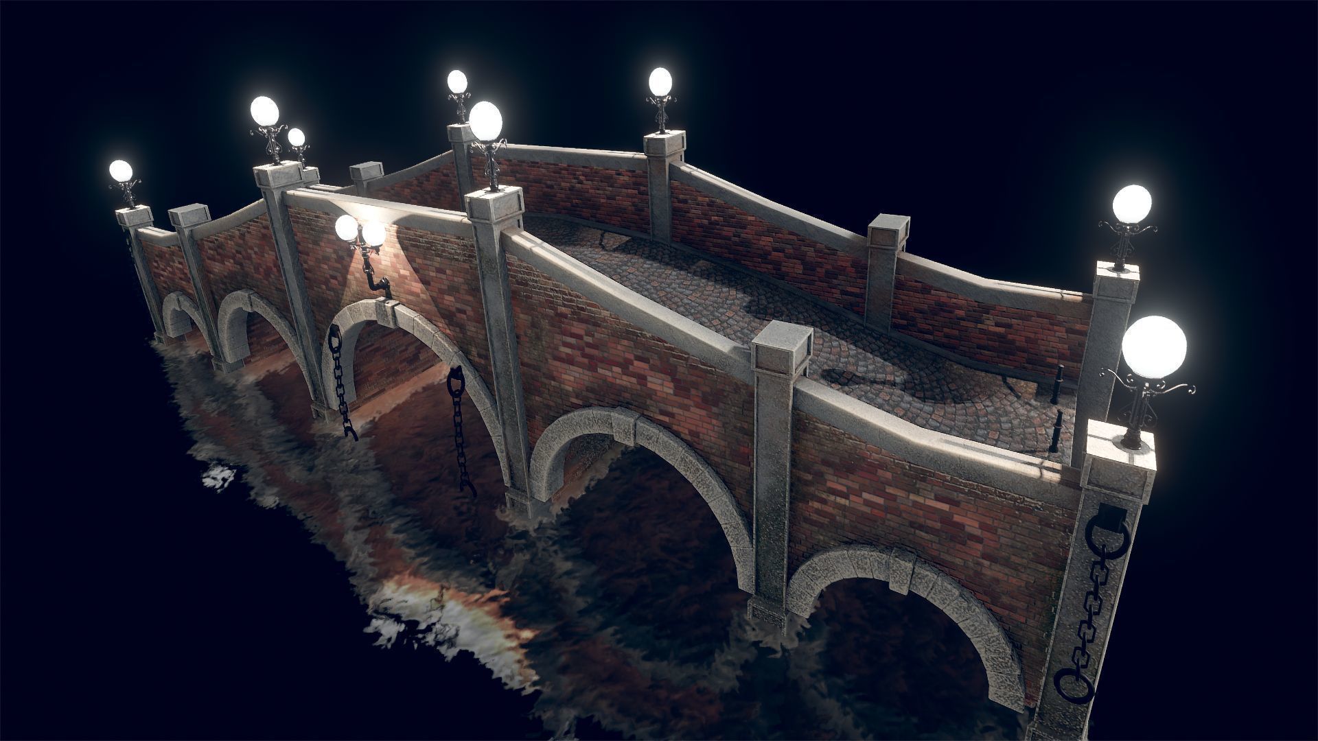Bridge 5 with lights Low-poly 3D model_4