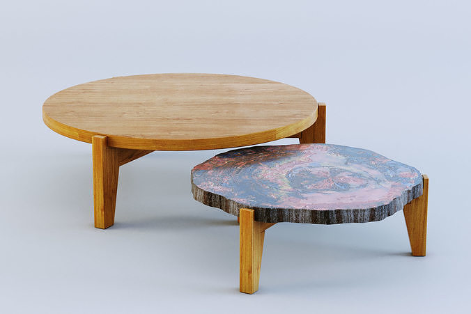 Petrified Wood and Cherry Wood coffee tables 3D model