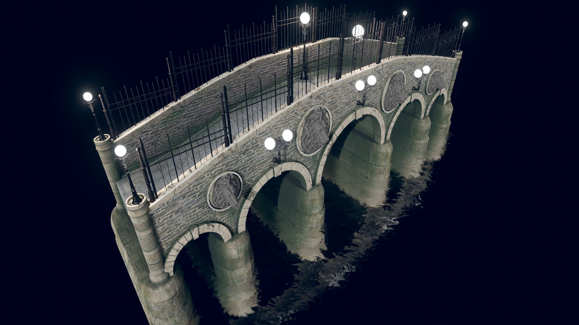 Bridge 6 with lights Low-poly 3D model_1