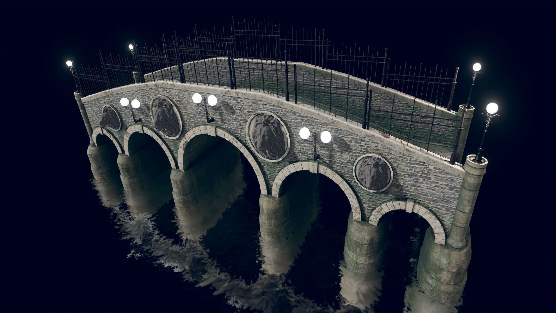Bridge 6 with lights Low-poly 3D model_5