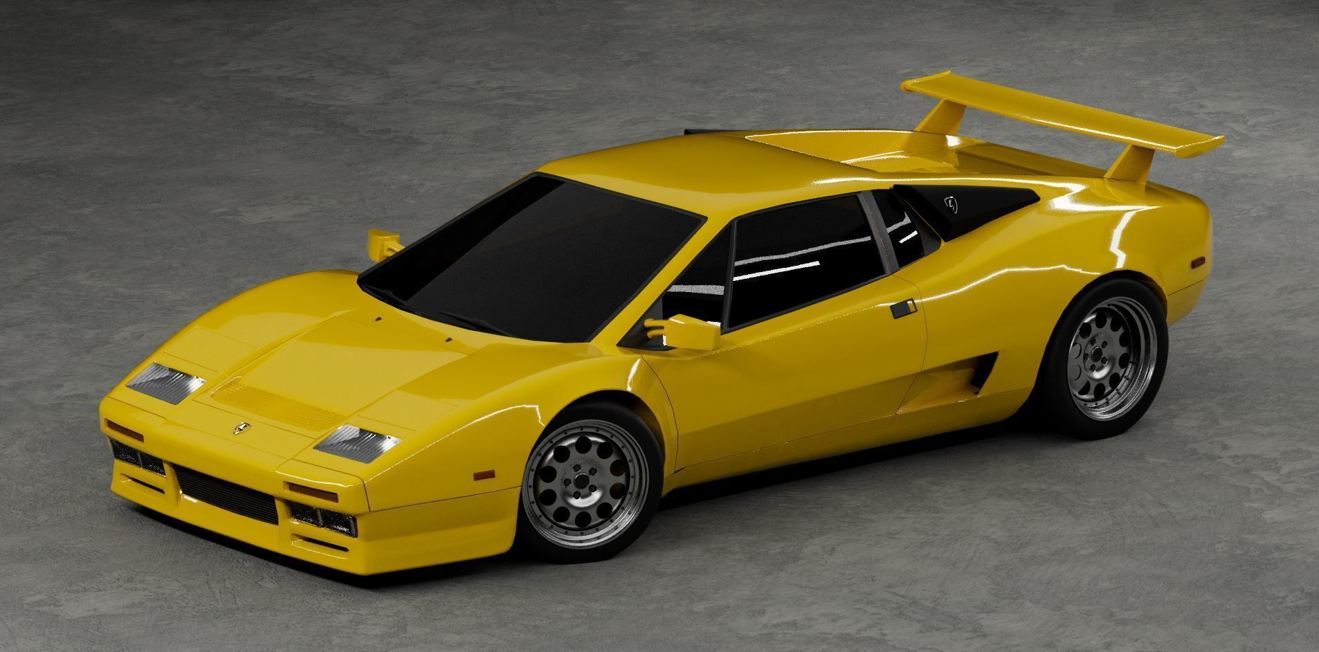 80s 90s generic supercar Low-poly 3D model_8