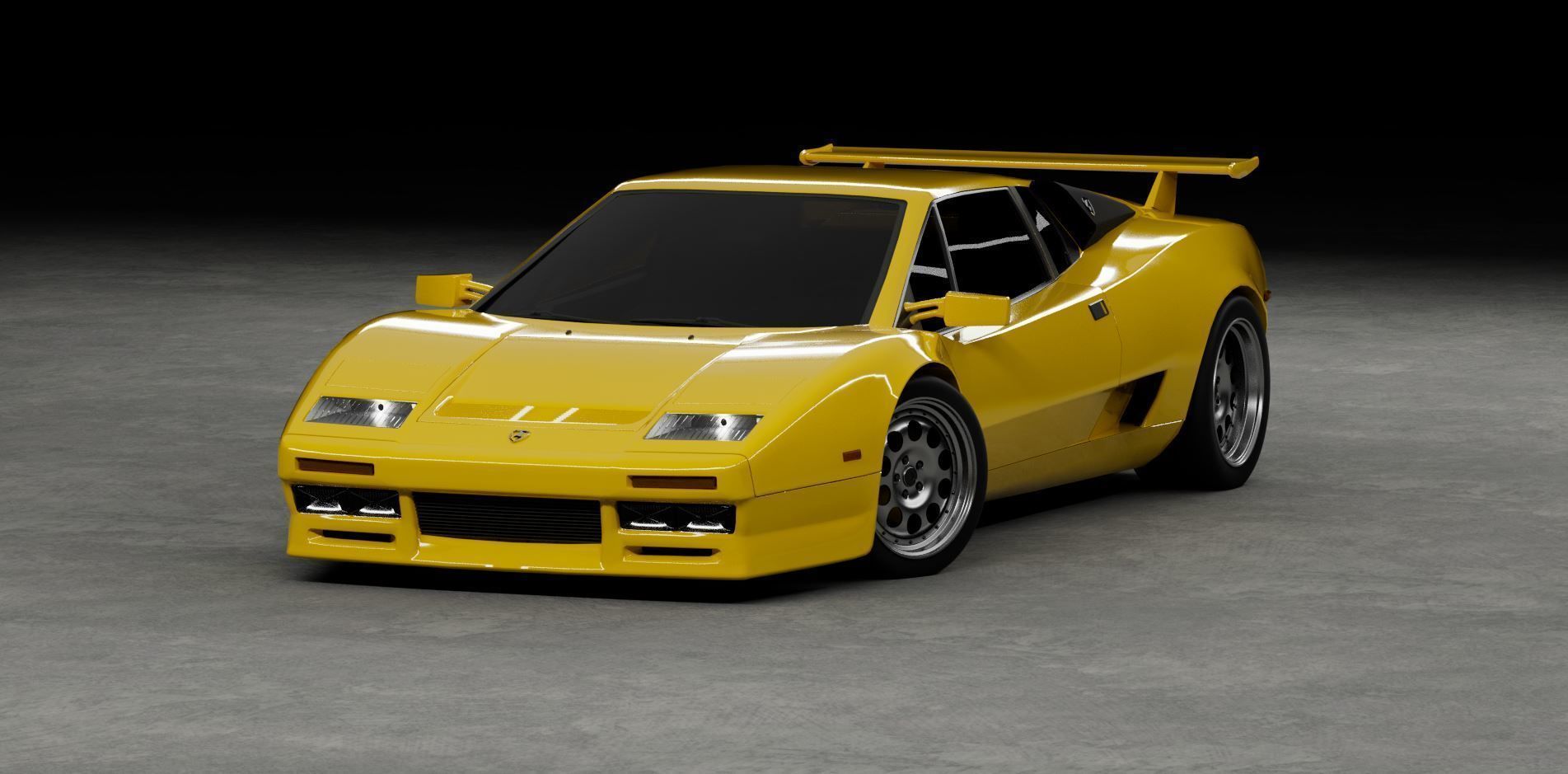 80s 90s generic supercar Low-poly 3D model_9
