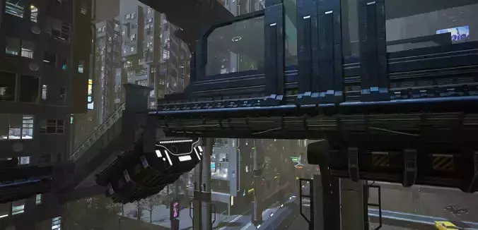 Cyberpunk Modular Bridge Game Ready Low-poly 3D model