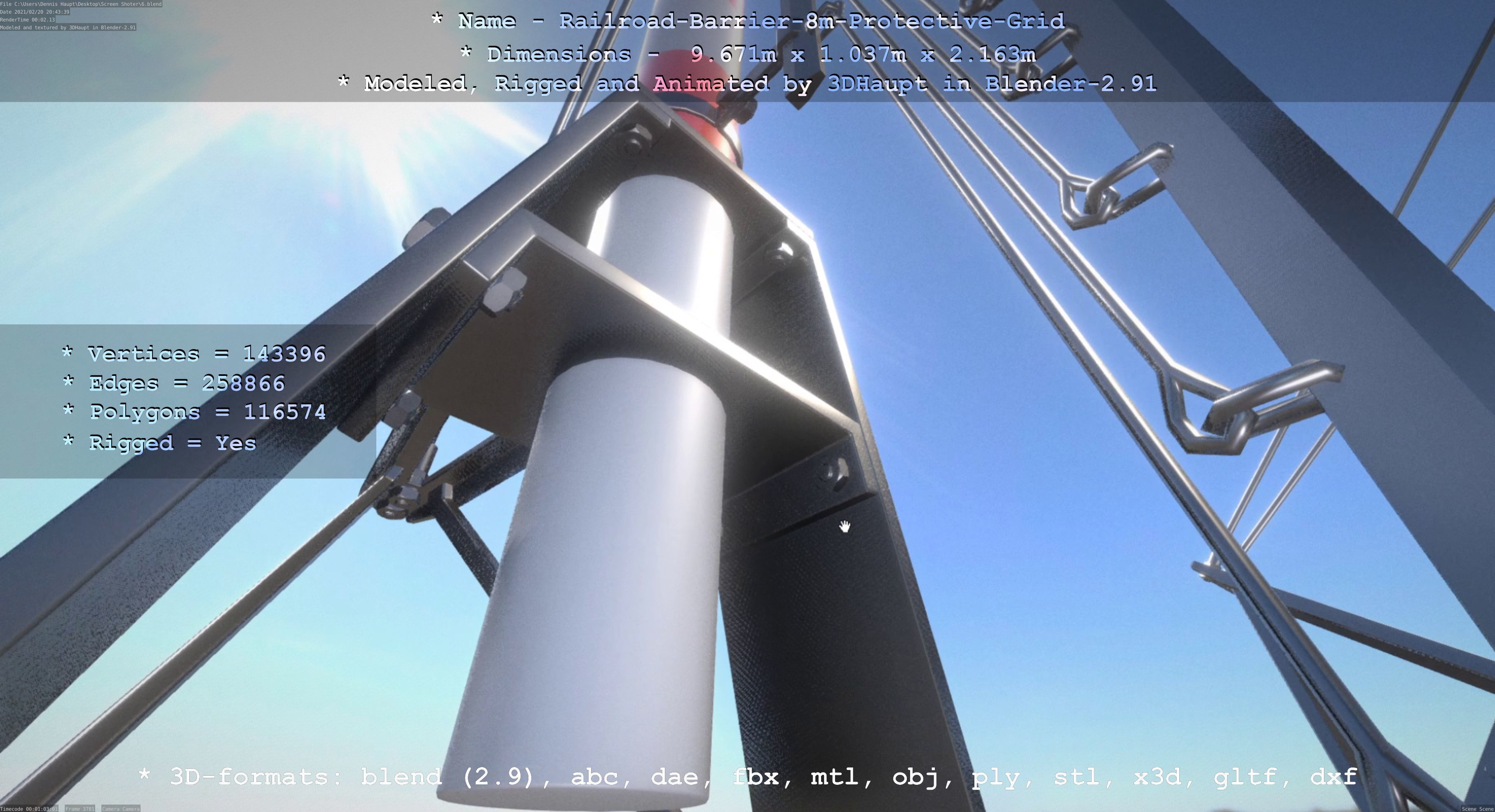 Railroad Barrier 8m High-Poly with and without Protective Grid 3D Model Collection_10