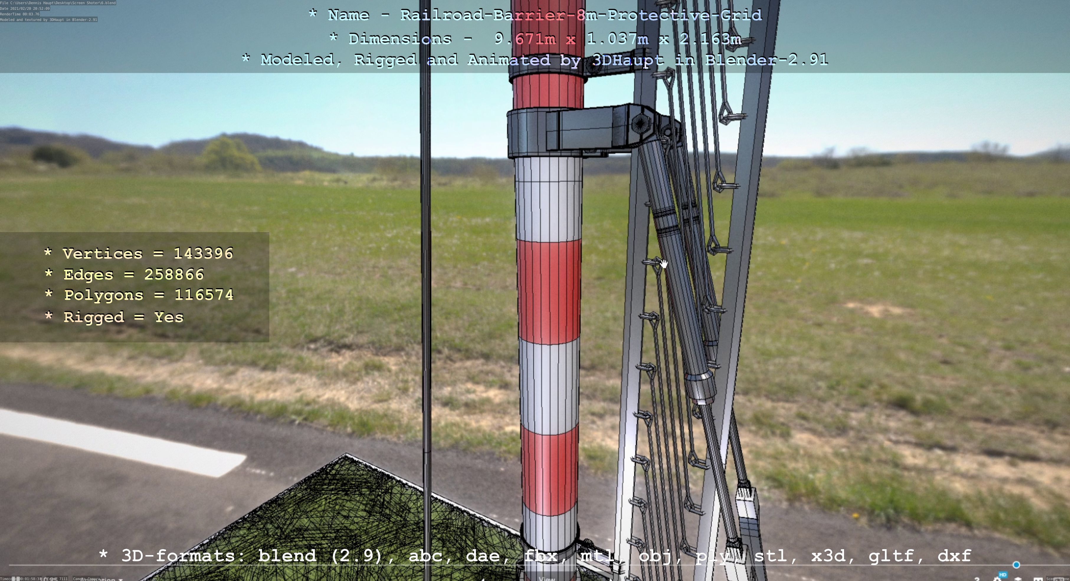 Railroad Barrier 8m High-Poly with and without Protective Grid 3D Model Collection_49