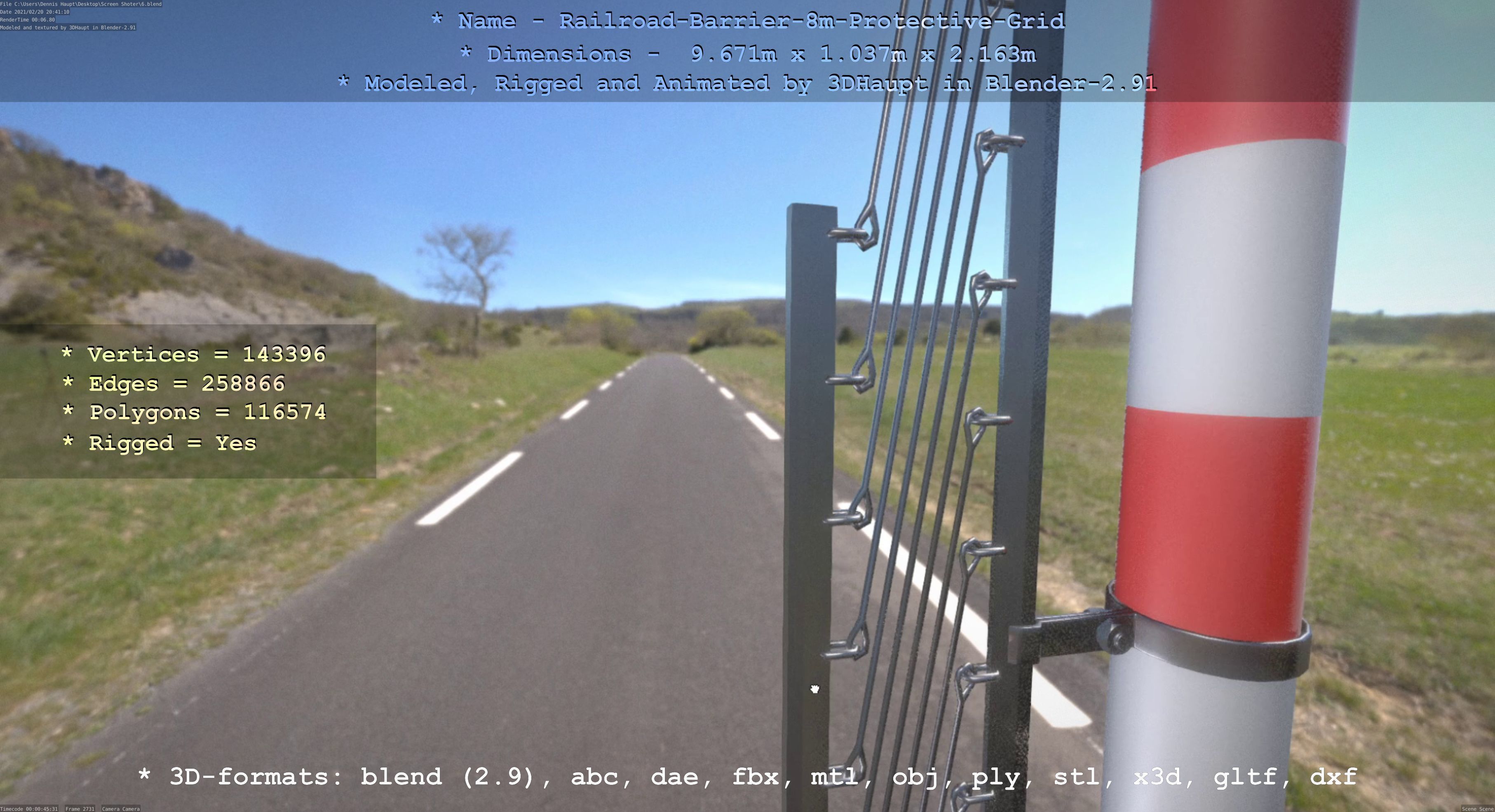 Railroad Barrier 8m High-Poly with and without Protective Grid 3D Model Collection_40