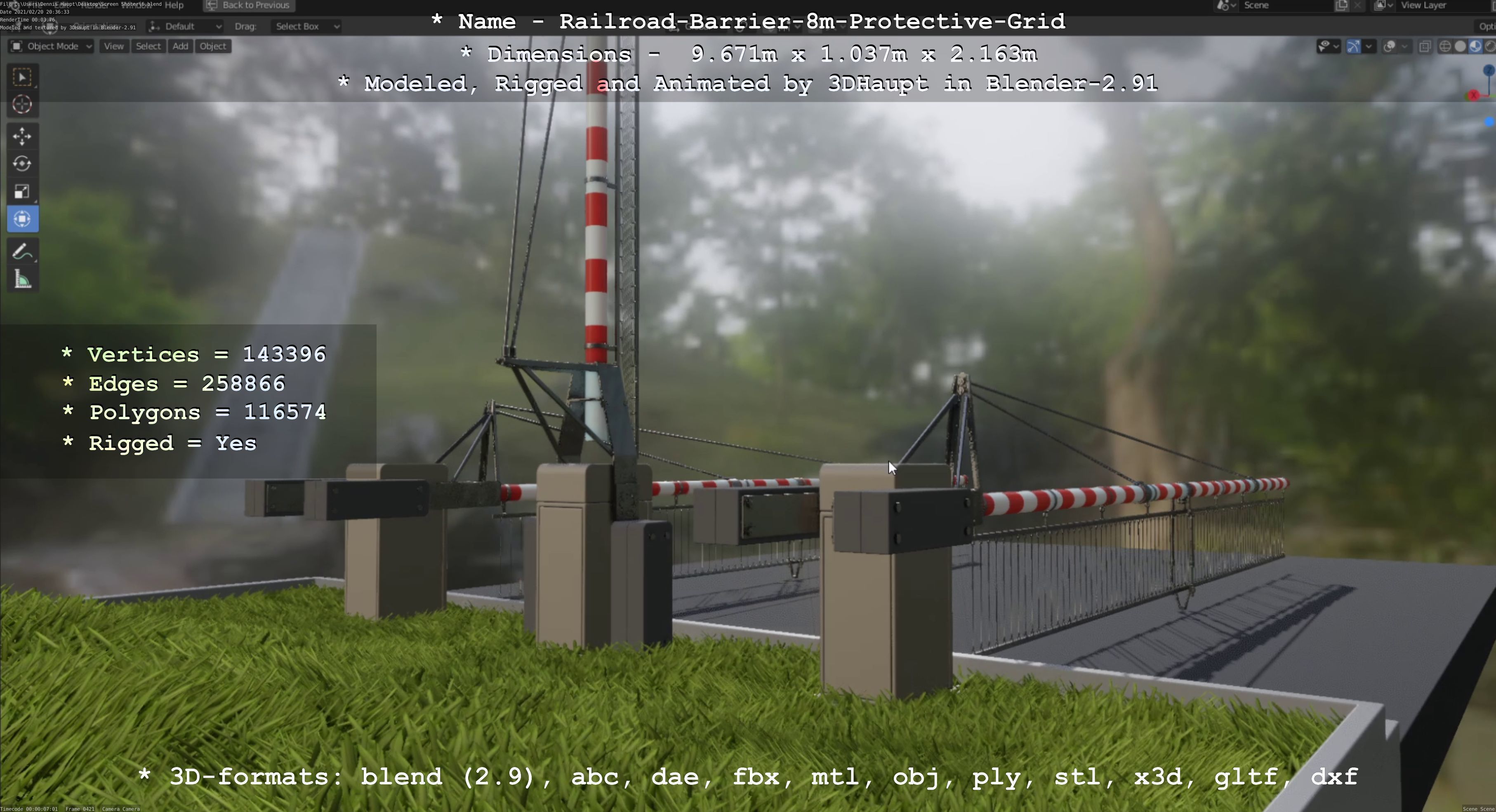 Railroad Barrier 8m High-Poly with and without Protective Grid 3D Model Collection_62