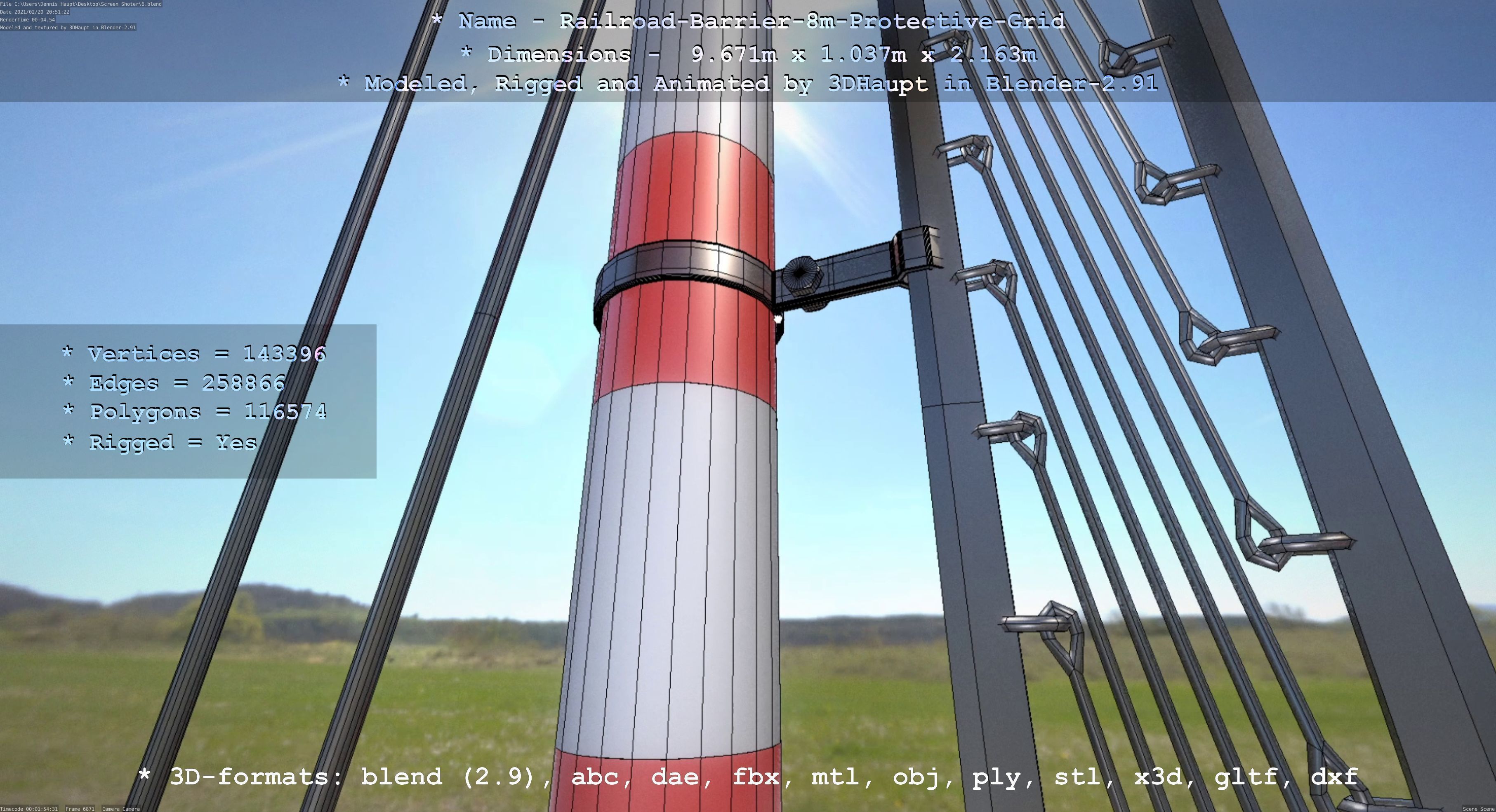 Railroad Barrier 8m High-Poly with and without Protective Grid 3D Model Collection_42