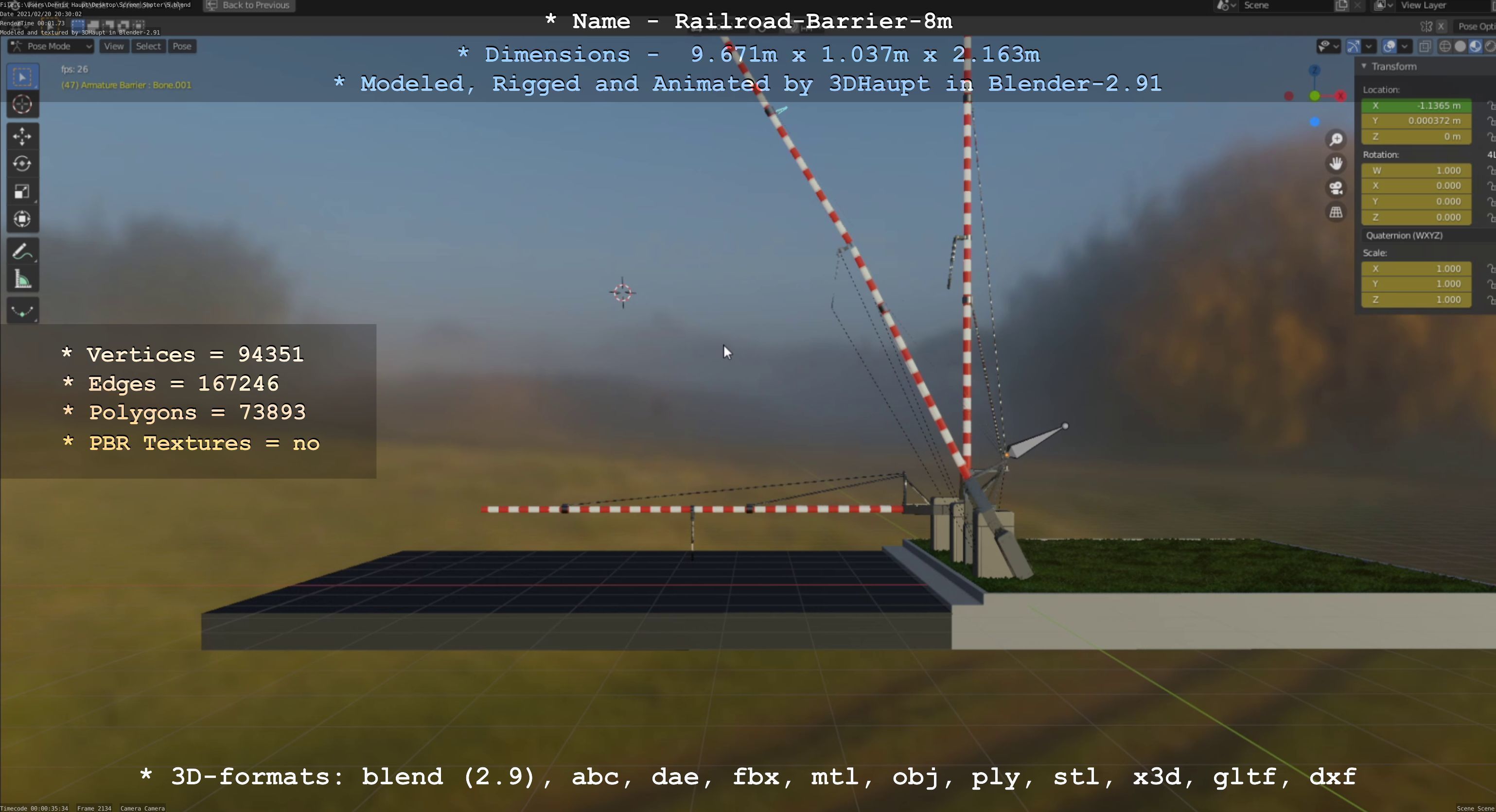 Railroad Barrier 8m High-Poly with and without Protective Grid 3D Model Collection_36