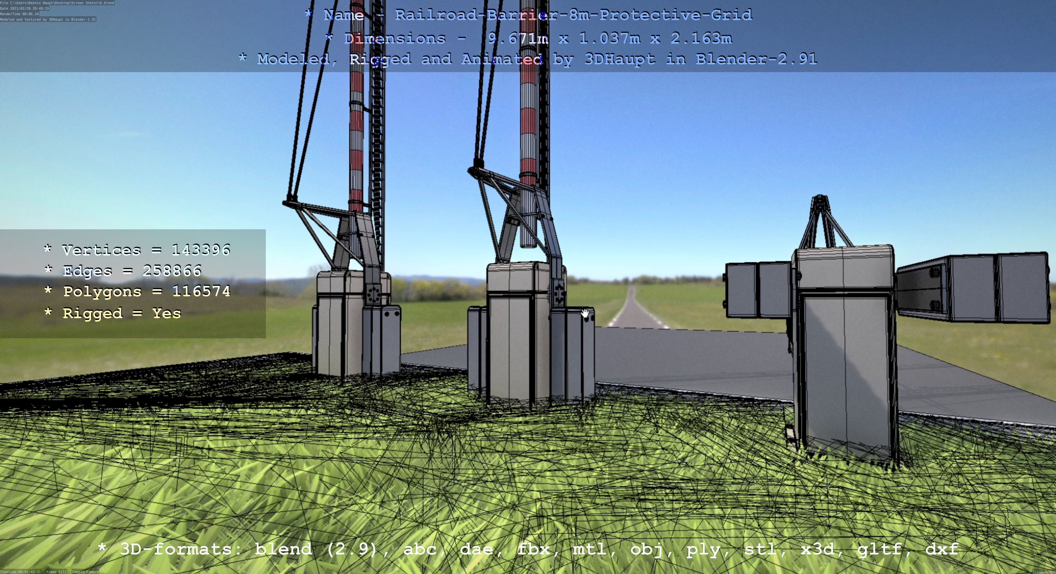 Railroad Barrier 8m High-Poly with and without Protective Grid 3D Model Collection_50