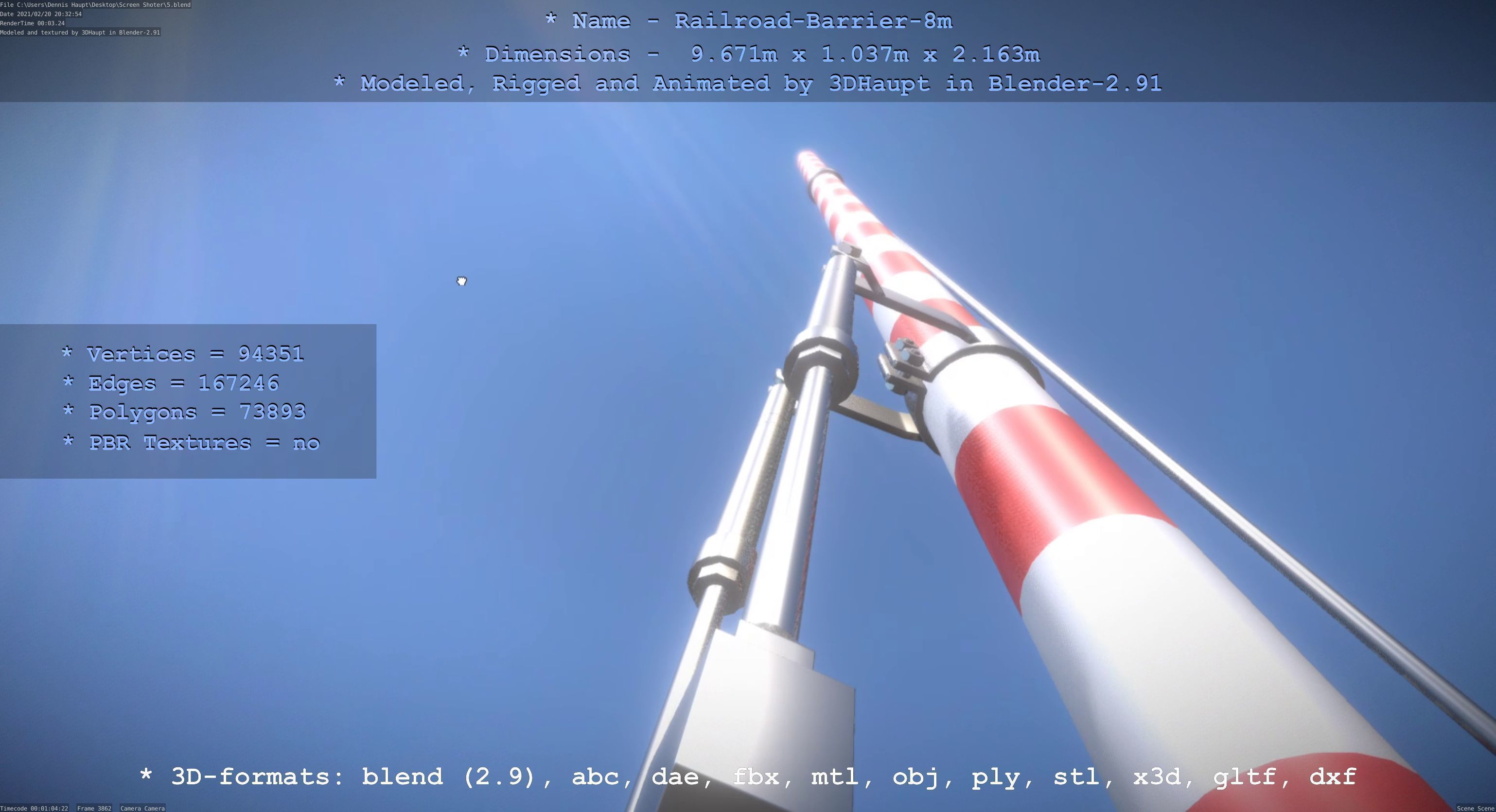 Railroad Barrier 8m High-Poly with and without Protective Grid 3D Model Collection_8