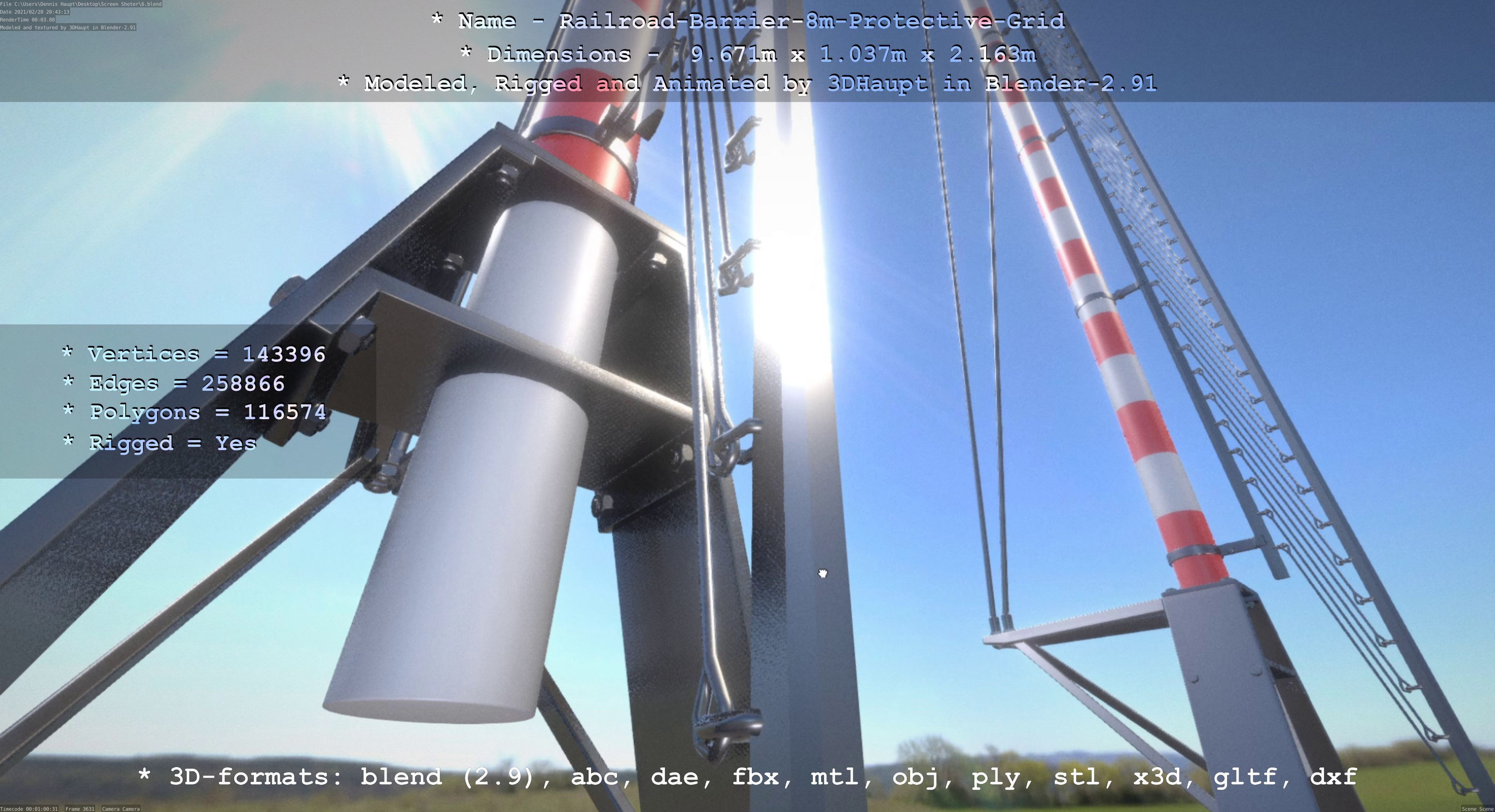 Railroad Barrier 8m High-Poly with and without Protective Grid 3D Model Collection_33