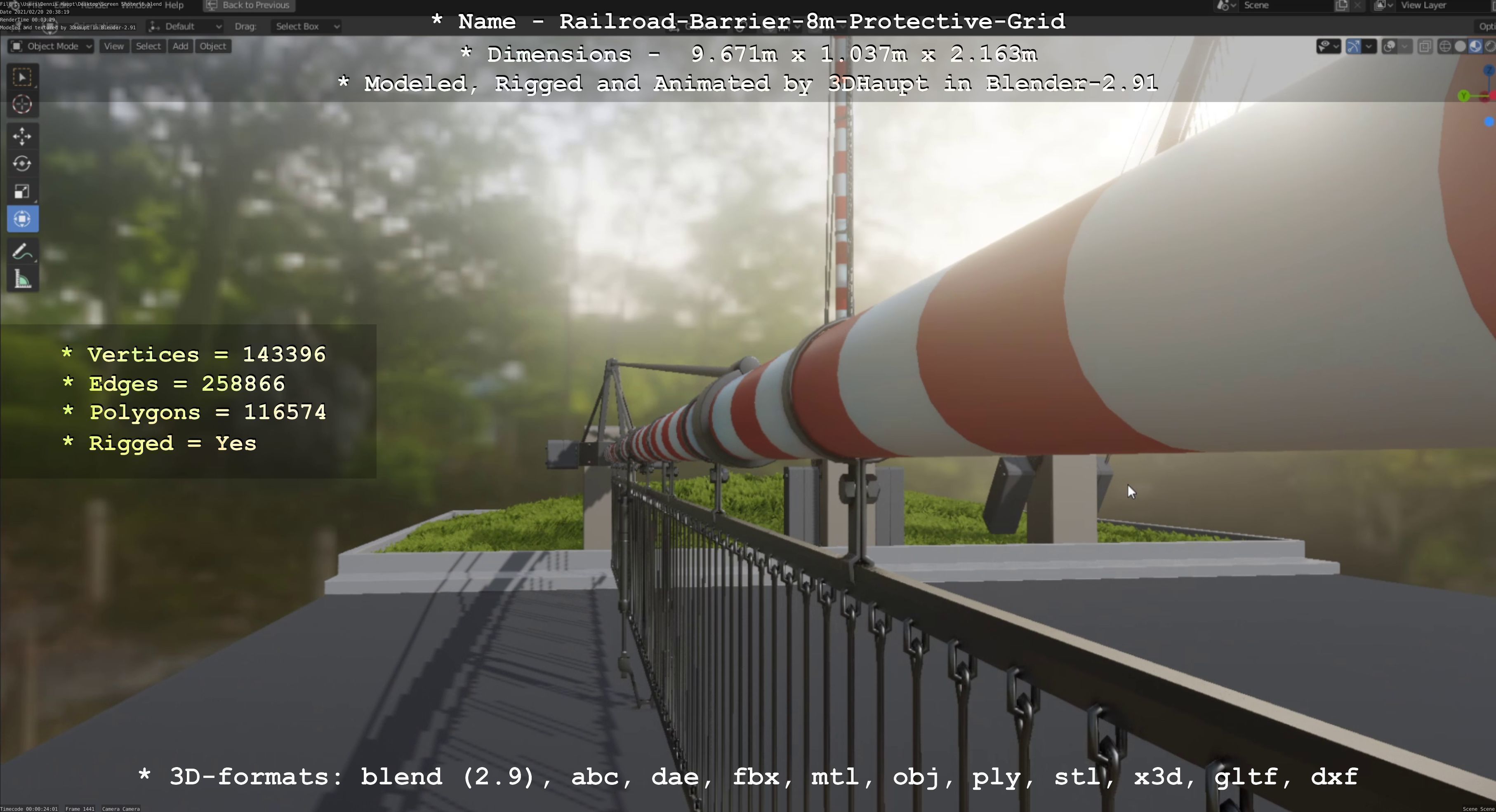 Railroad Barrier 8m High-Poly with and without Protective Grid 3D Model Collection_24