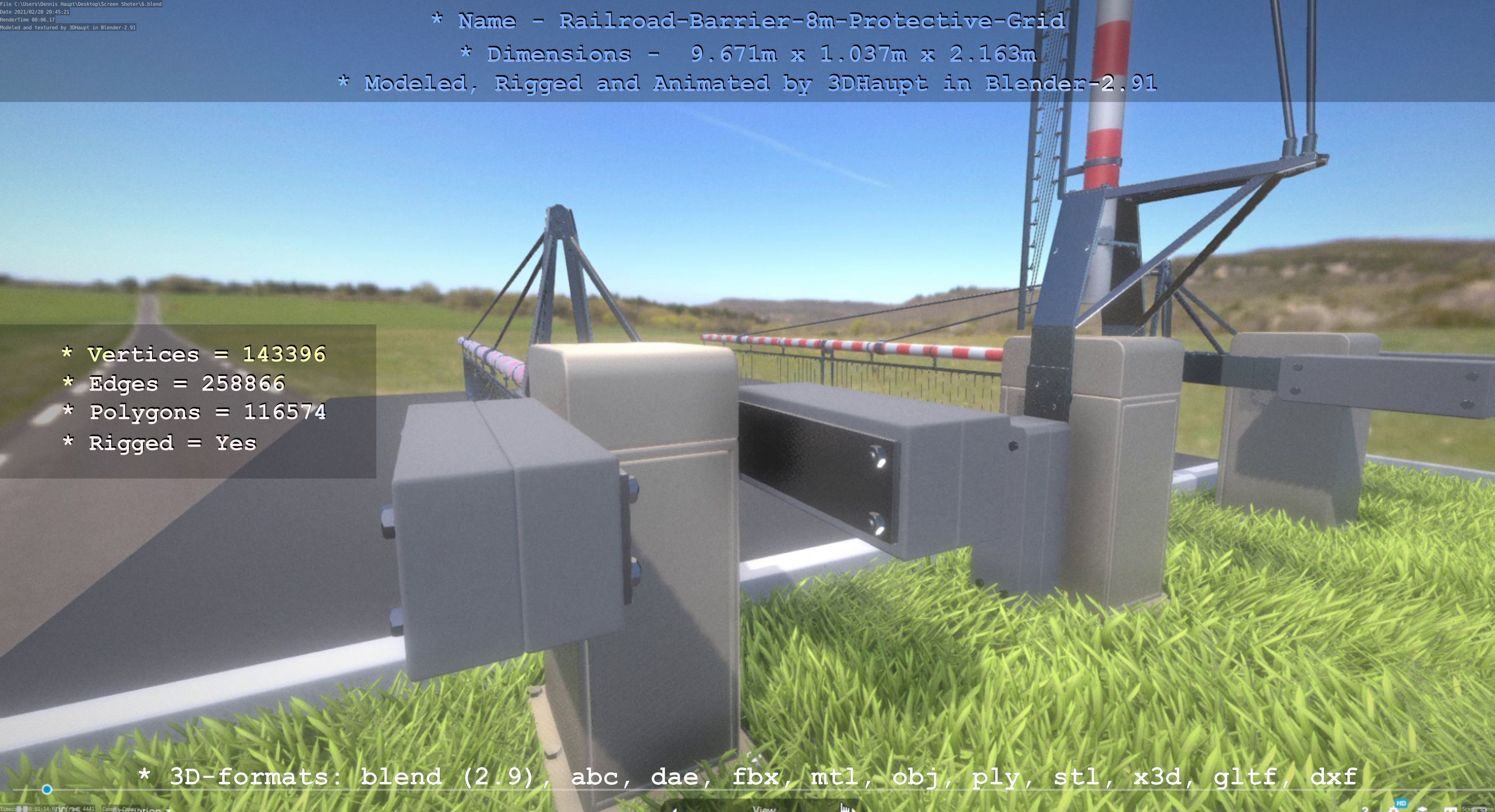 Railroad Barrier 8m High-Poly with and without Protective Grid 3D Model Collection_17