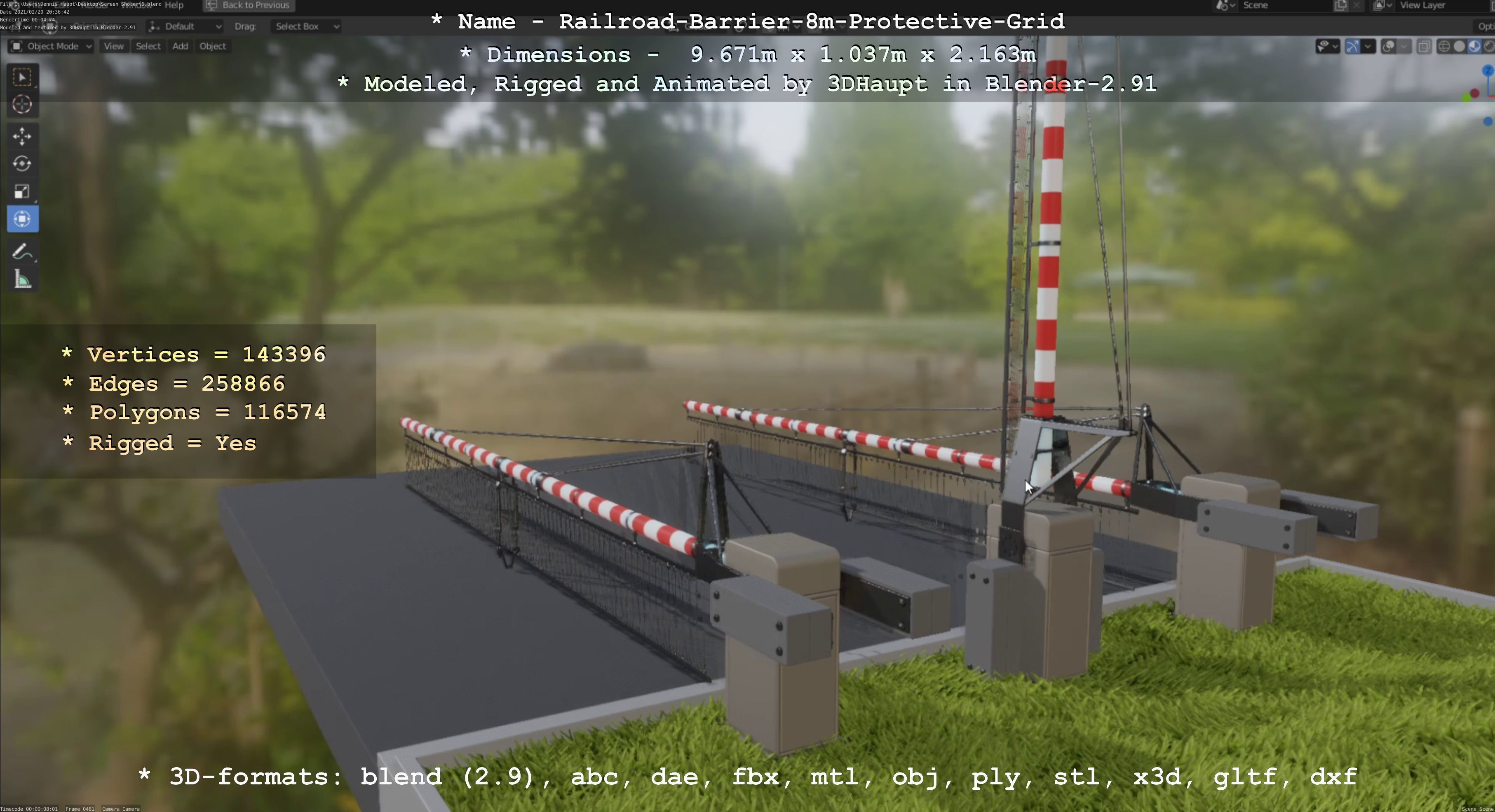 Railroad Barrier 8m High-Poly with and without Protective Grid 3D Model Collection_38