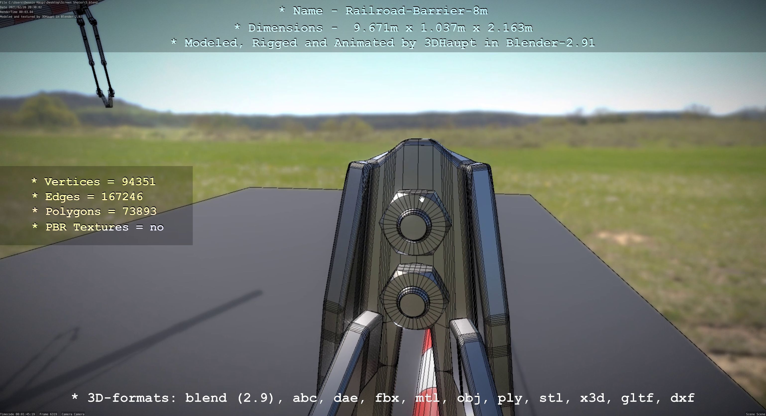 Railroad Barrier 8m High-Poly with and without Protective Grid 3D Model Collection_56