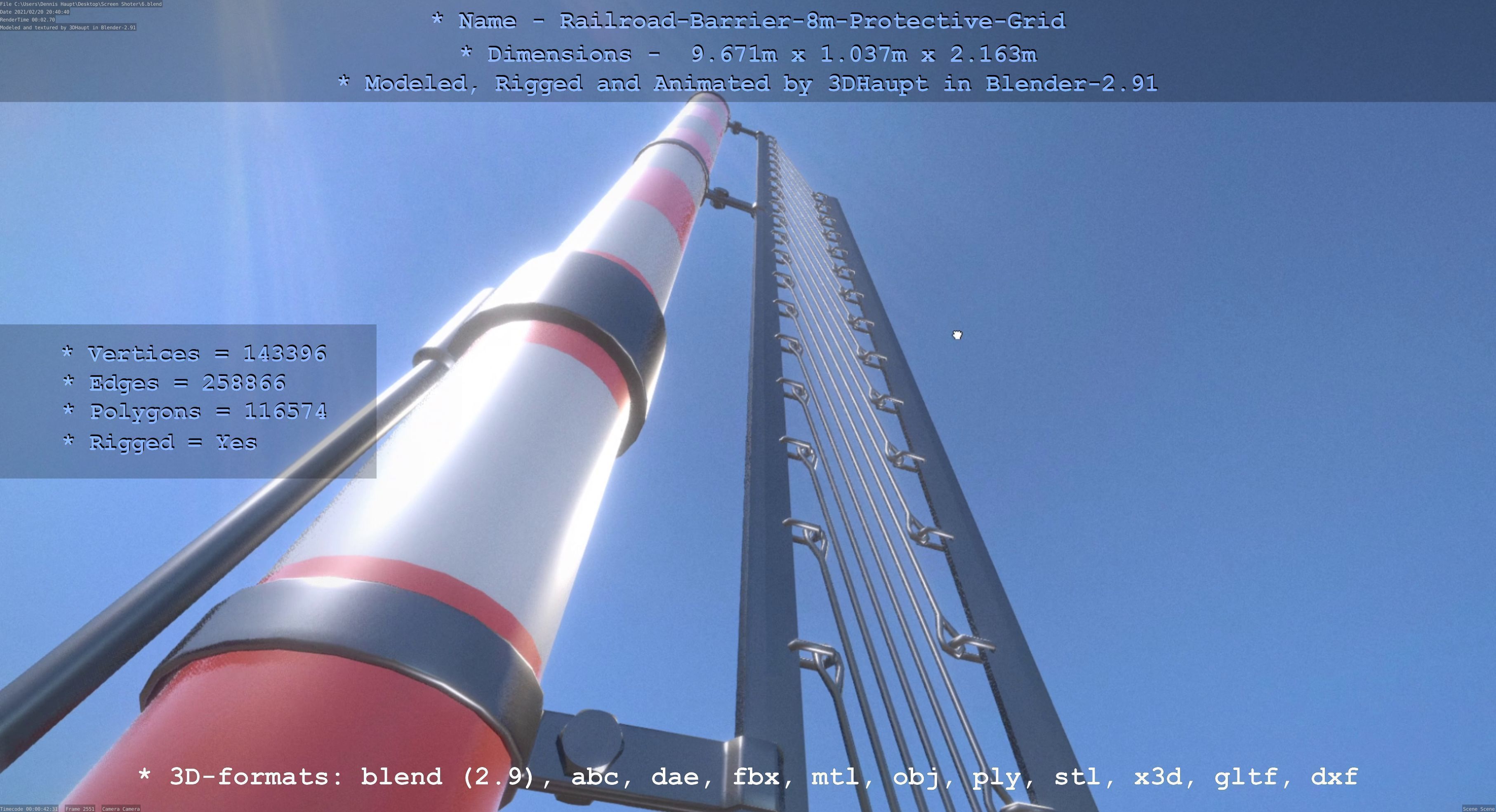 Railroad Barrier 8m High-Poly with and without Protective Grid 3D Model Collection_14