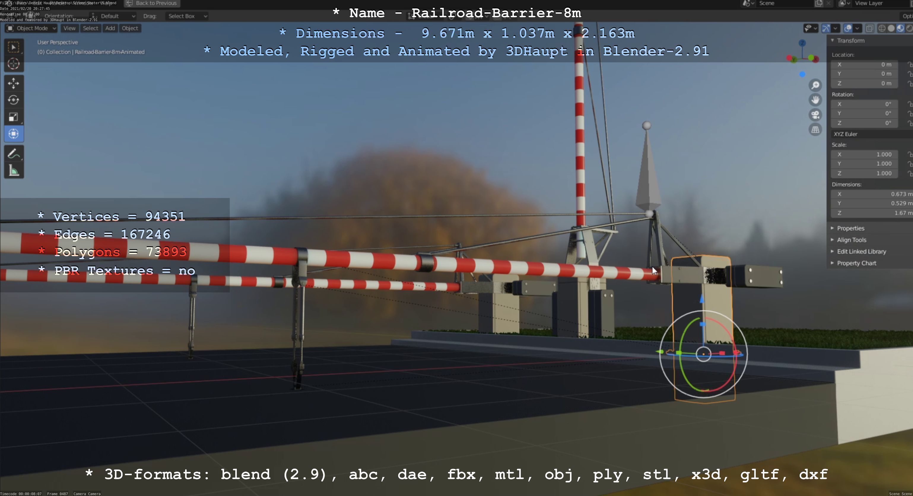 Railroad Barrier 8m High-Poly with and without Protective Grid 3D Model Collection_30