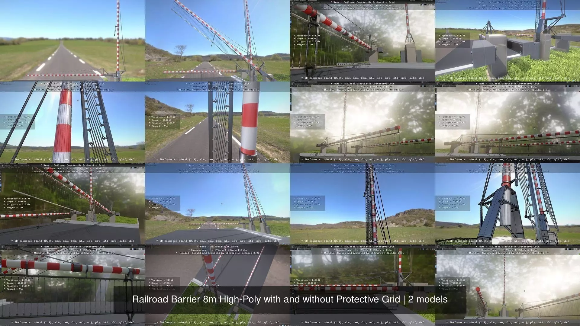 Railroad Barrier 8m High-Poly with and without Protective Grid 3D Model Collection_0