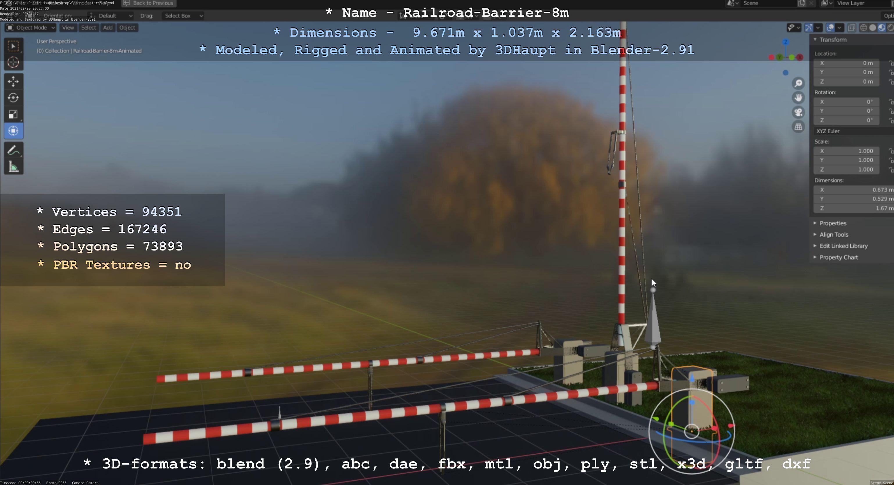 Railroad Barrier 8m High-Poly with and without Protective Grid 3D Model Collection_39
