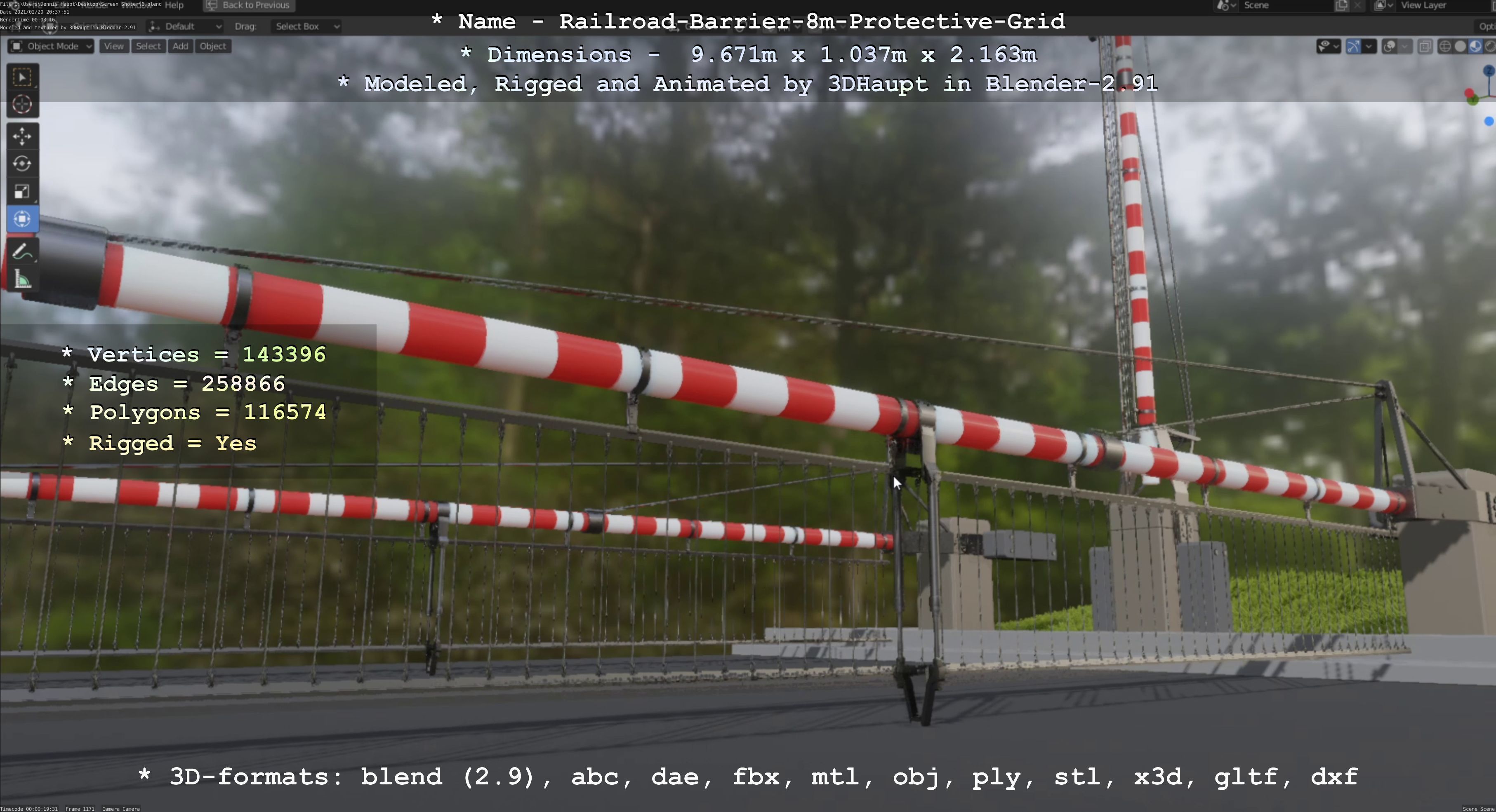 Railroad Barrier 8m High-Poly with and without Protective Grid 3D Model Collection_44