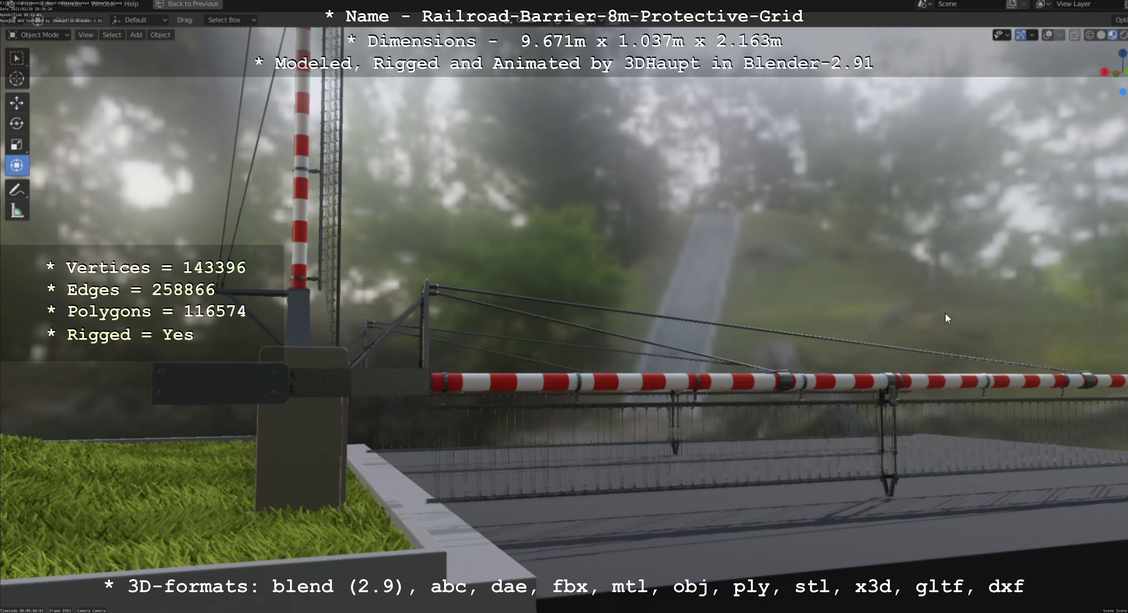 Railroad Barrier 8m High-Poly with and without Protective Grid 3D Model Collection_5