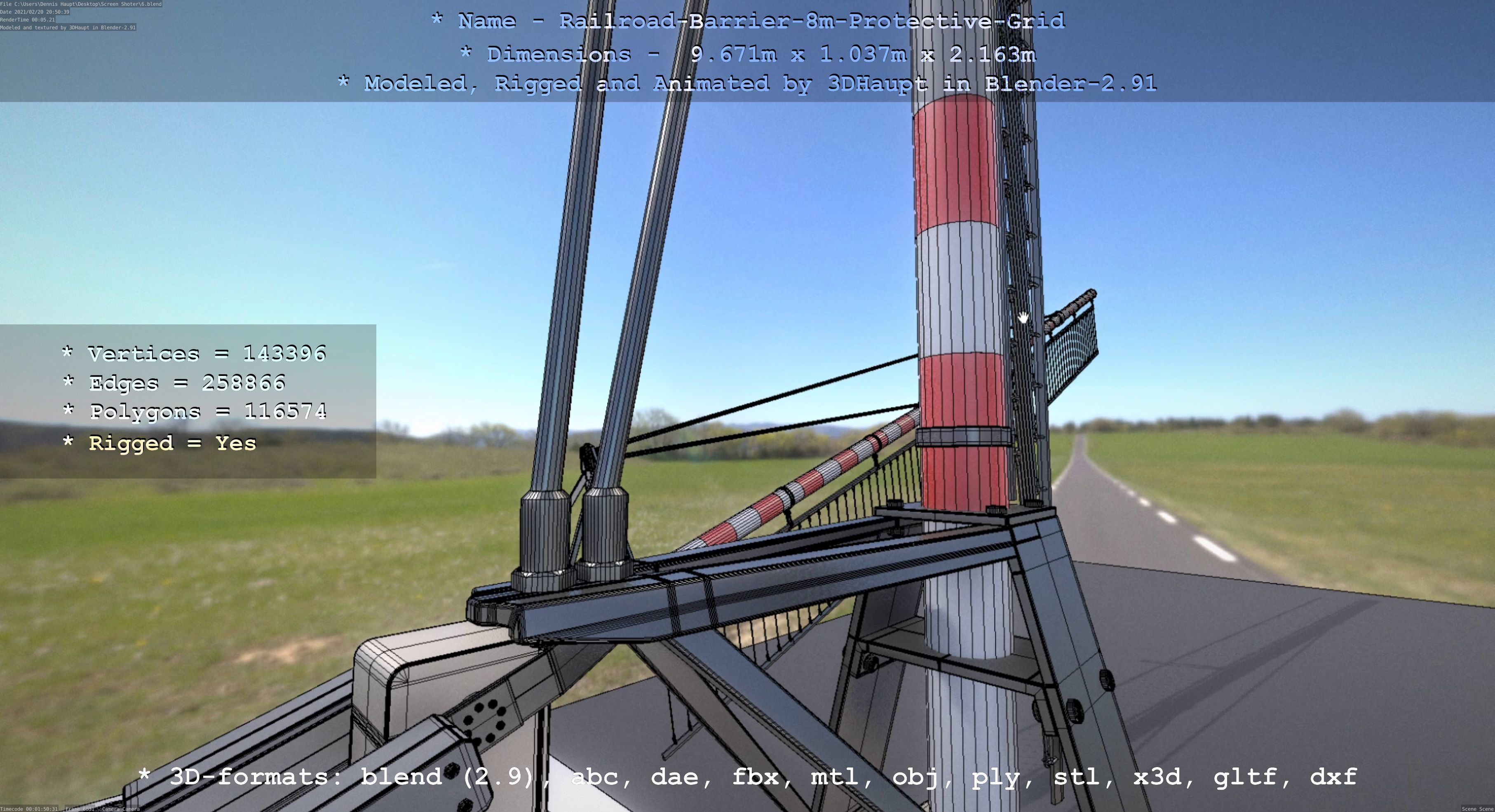 Railroad Barrier 8m High-Poly with and without Protective Grid 3D Model Collection_45